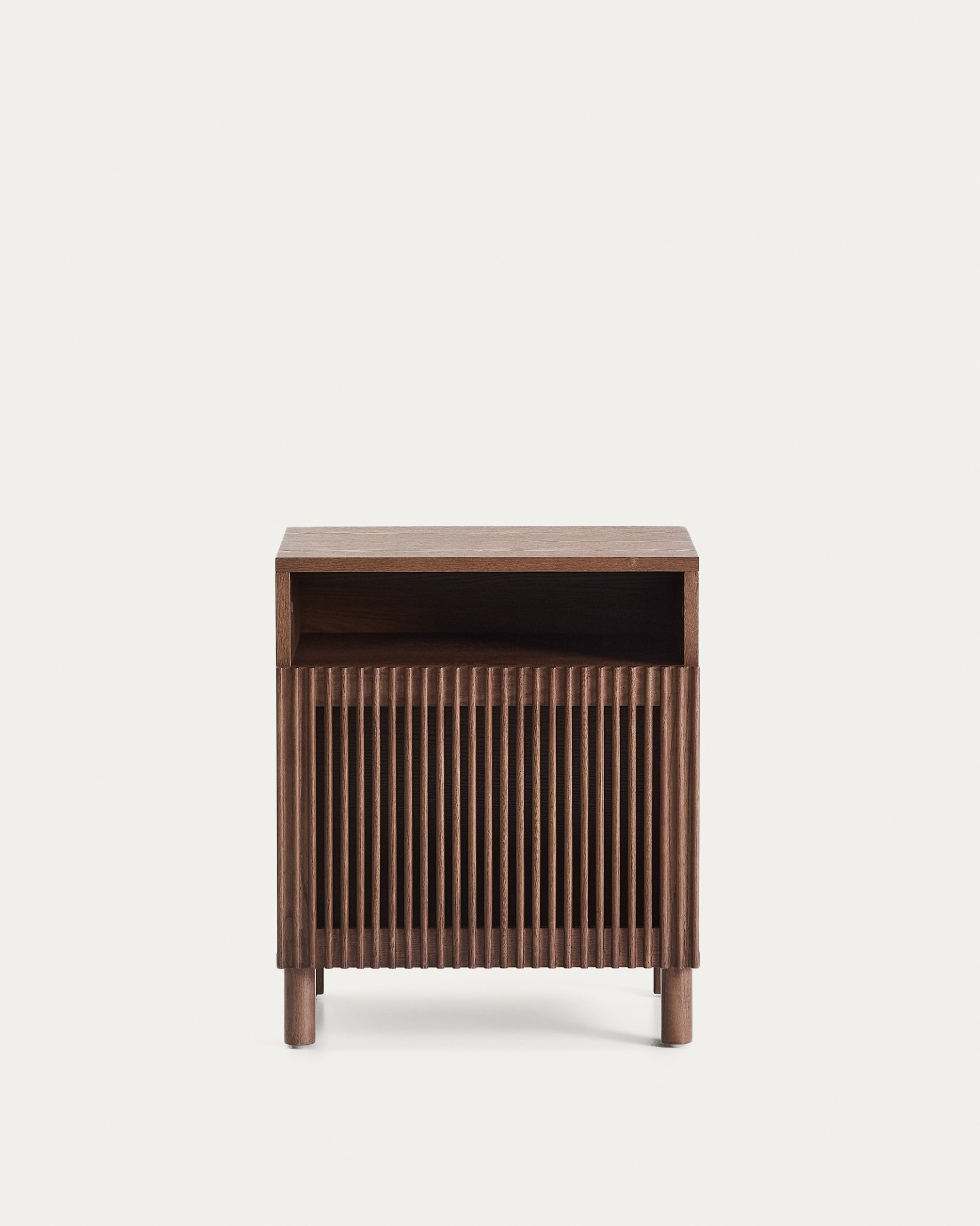 Beyla bedside table in ash veneer and solid ash wood with walnut finish 53 x 62.5cm FSC 100%
