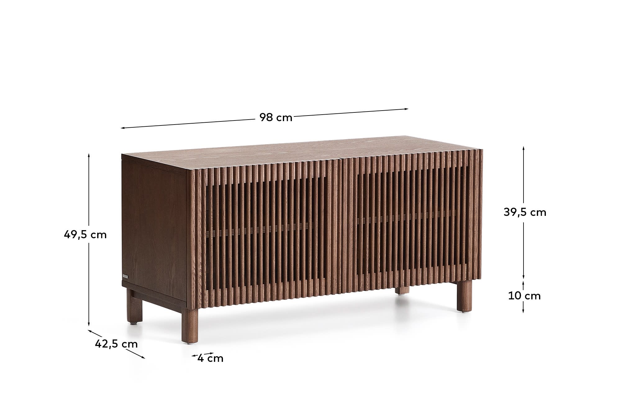 Beyla shoe cabinet with 2 doors in ash veneer and solid ash wood with walnut-tone finish 98.5 cm FSC 100%