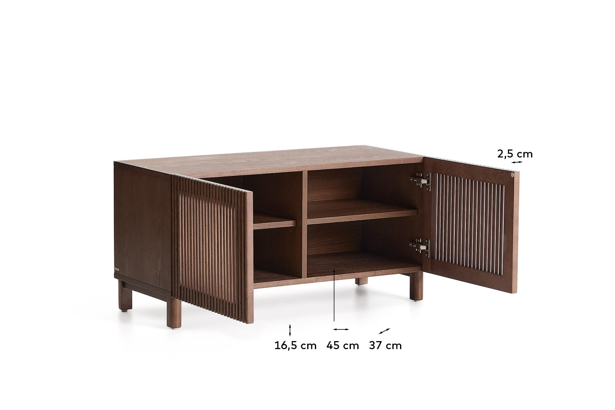 Beyla shoe cabinet with 2 doors in ash veneer and solid ash wood with walnut-tone finish 98.5 cm FSC 100%