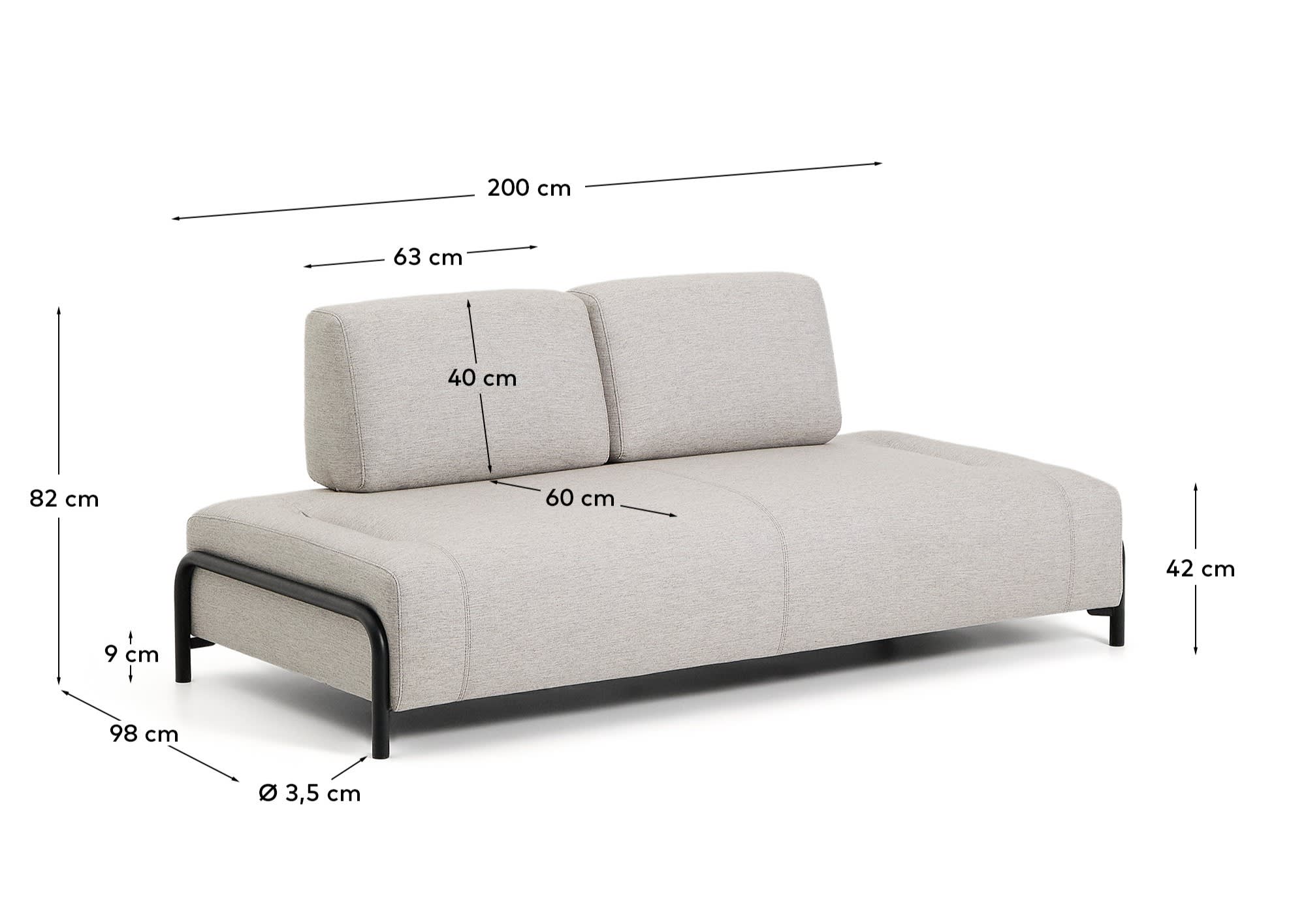 Compo 2-seater greige module with black metal frame 200 cm FSC Mix Credit
