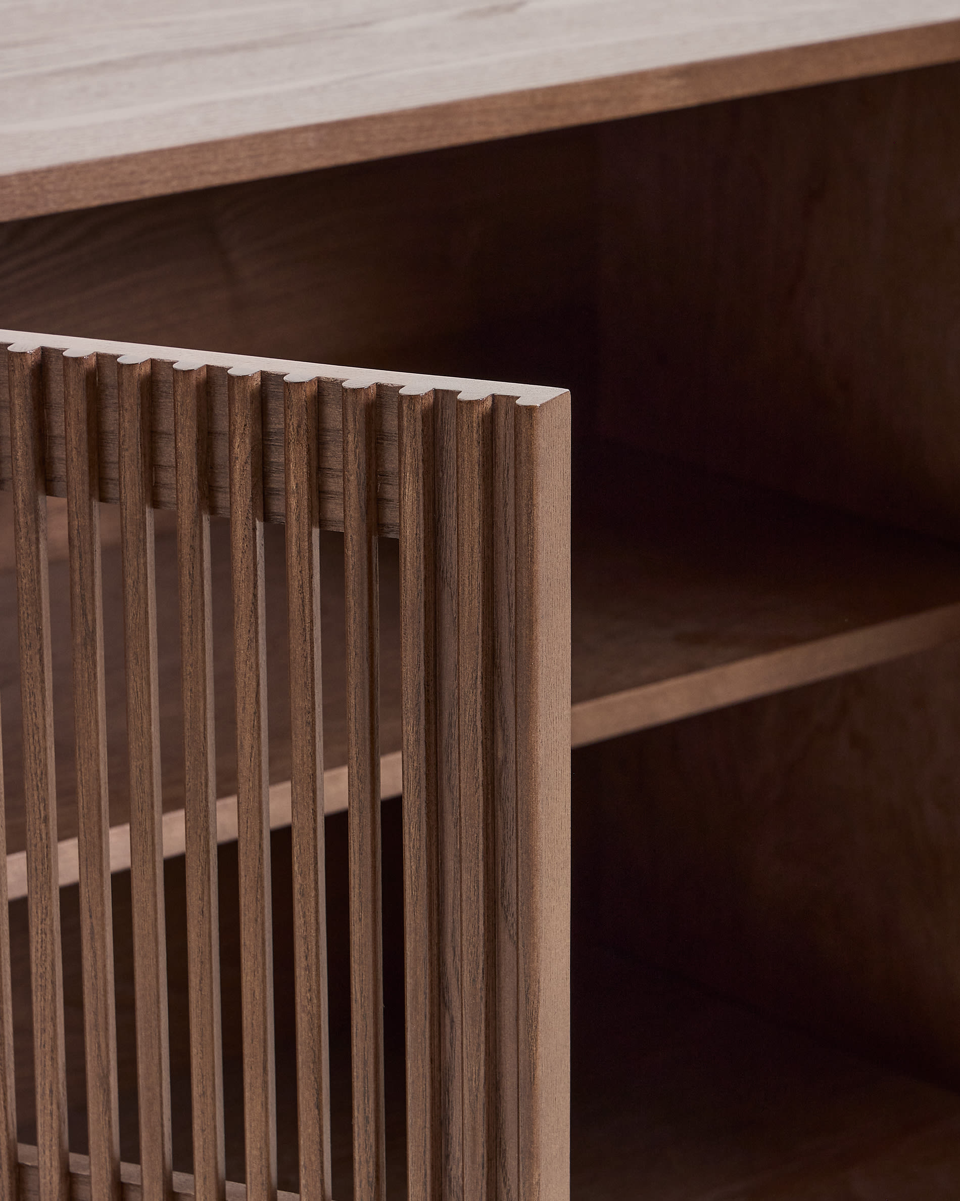 Beyla sideboard with 4 doors in ash veneer and solid ash wood with walnut-tone finish 180 x 71.5 cm FSC 100%