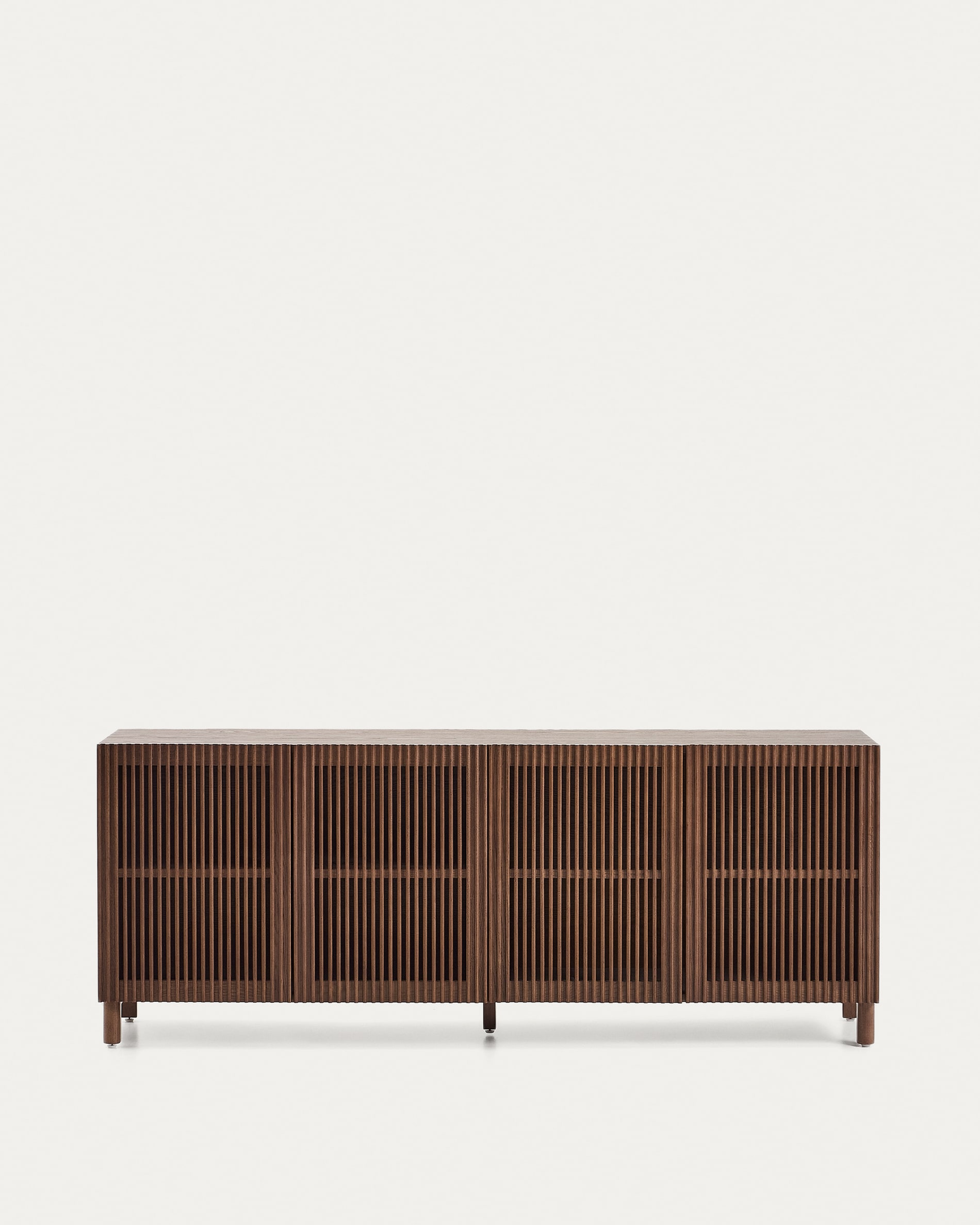 Beyla sideboard with 4 doors in ash veneer and solid ash wood with walnut-tone finish 180 x 71.5 cm FSC 100%