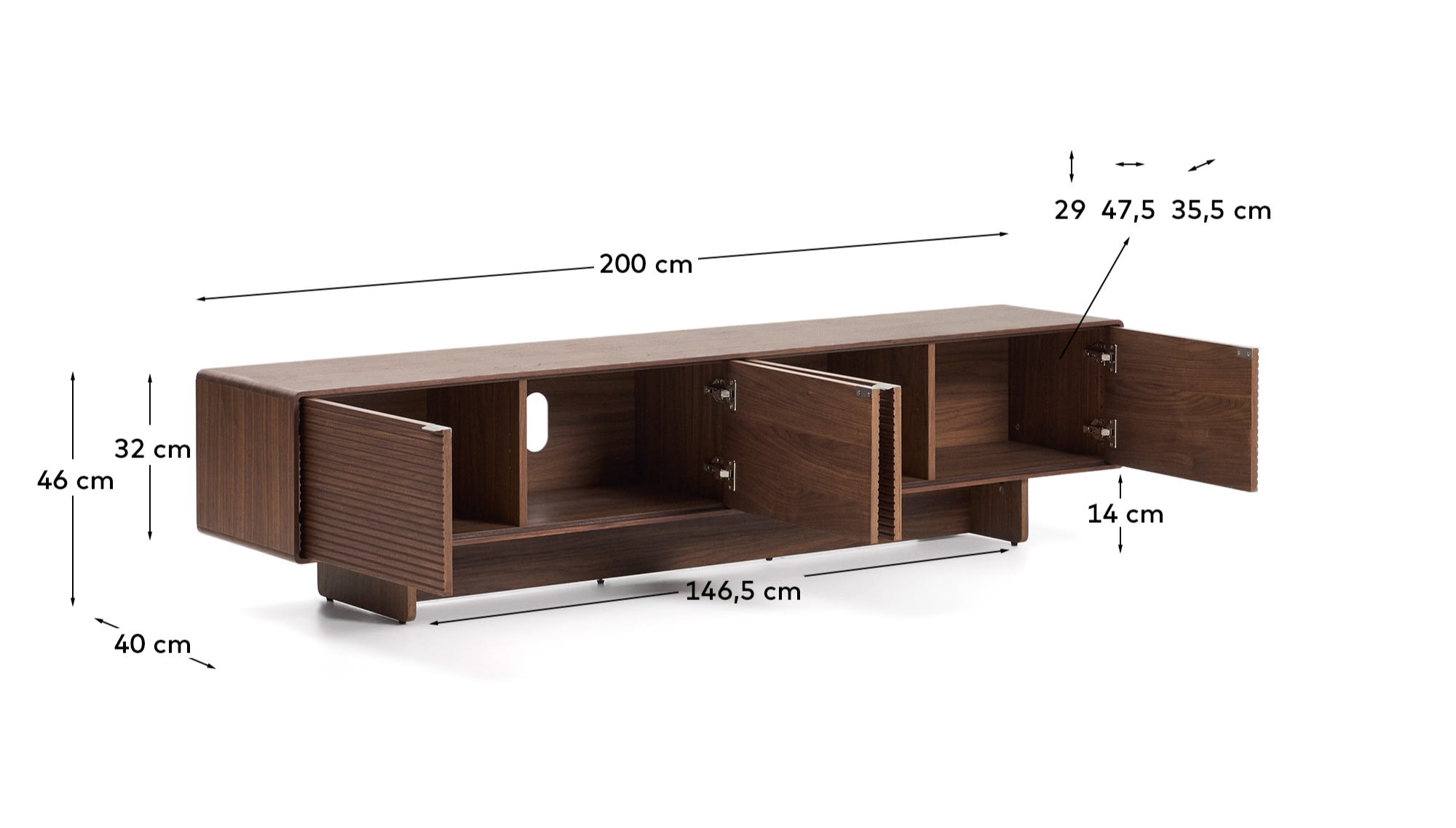 Norlen 4-door TV stand in walnut veneer FSC Mix Credit 200 x 46 cm
