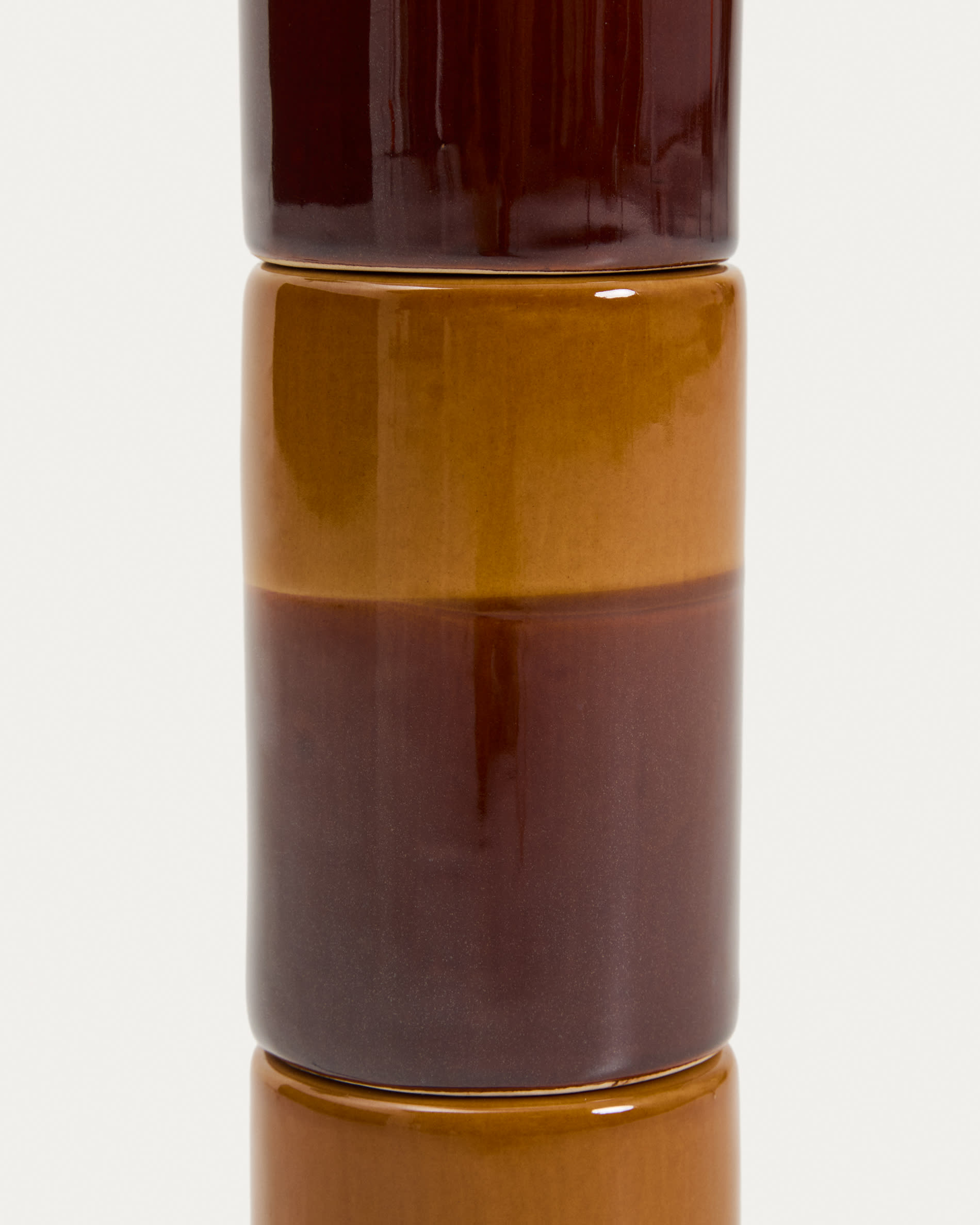 Mavran table lamp with brown and mustard ceramic base and cotton lampshade
