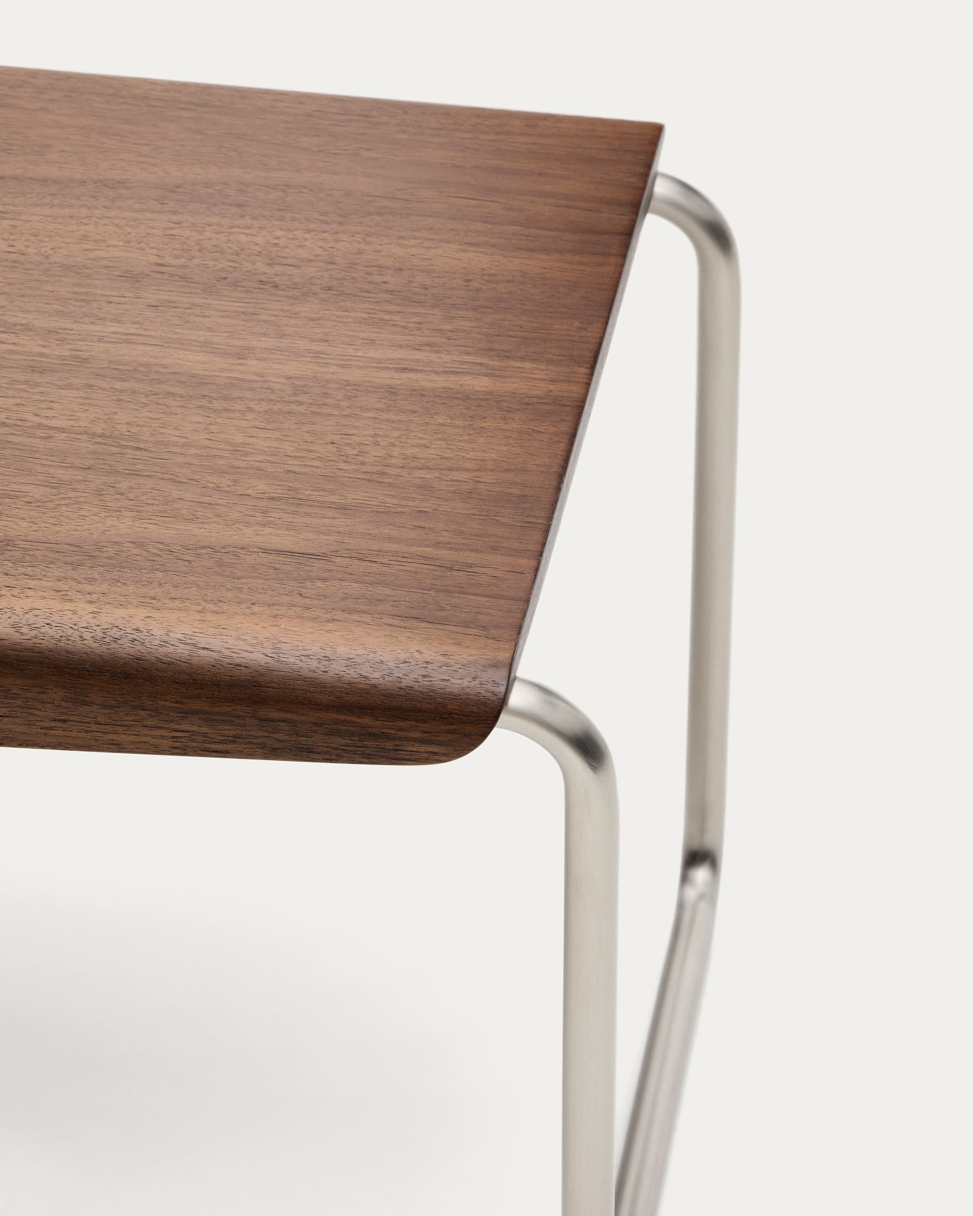 Tarsel bench in walnut veneer with brushed stainless steel structure 142cm