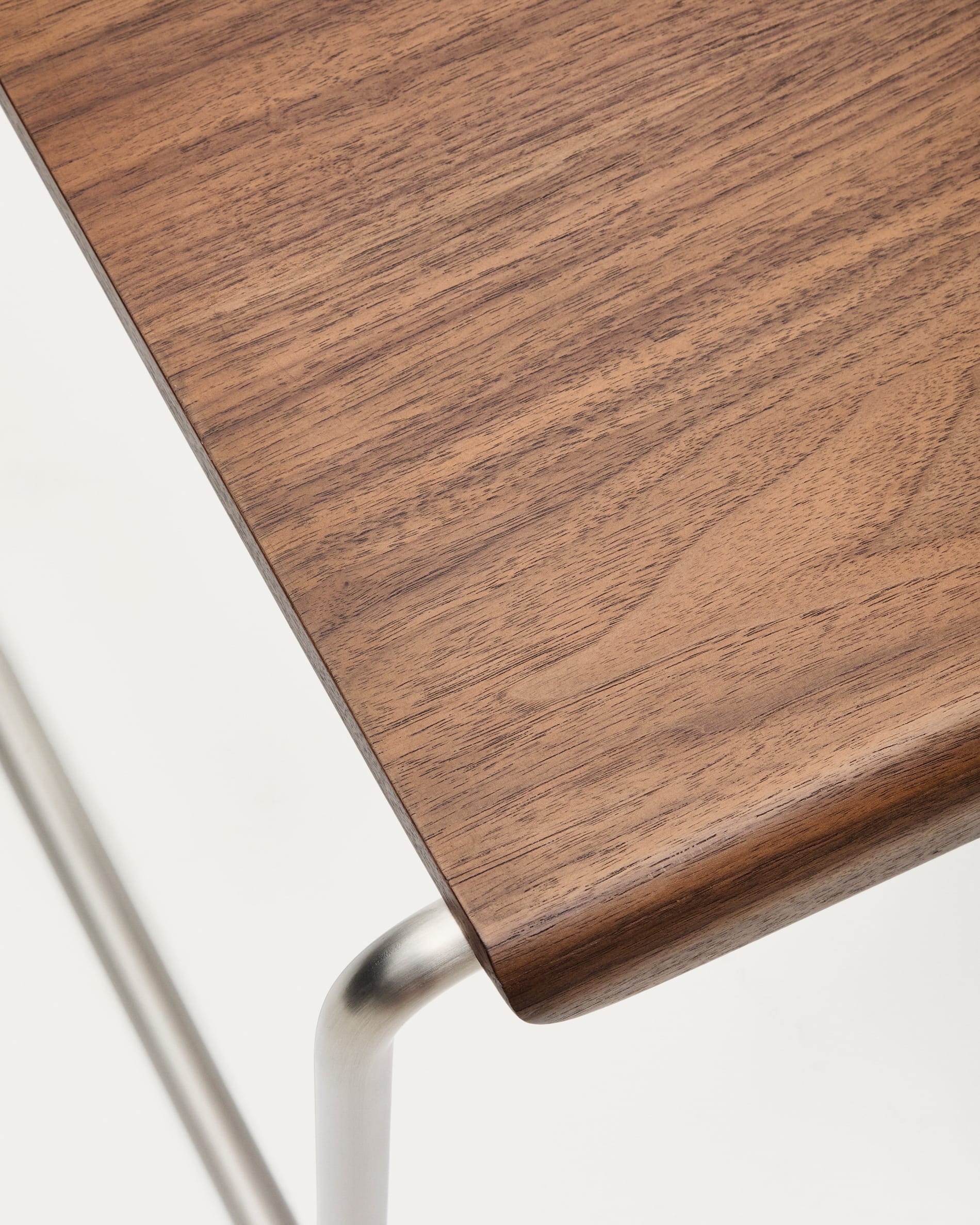 Tarsel bench in walnut veneer with brushed stainless steel structure 142cm