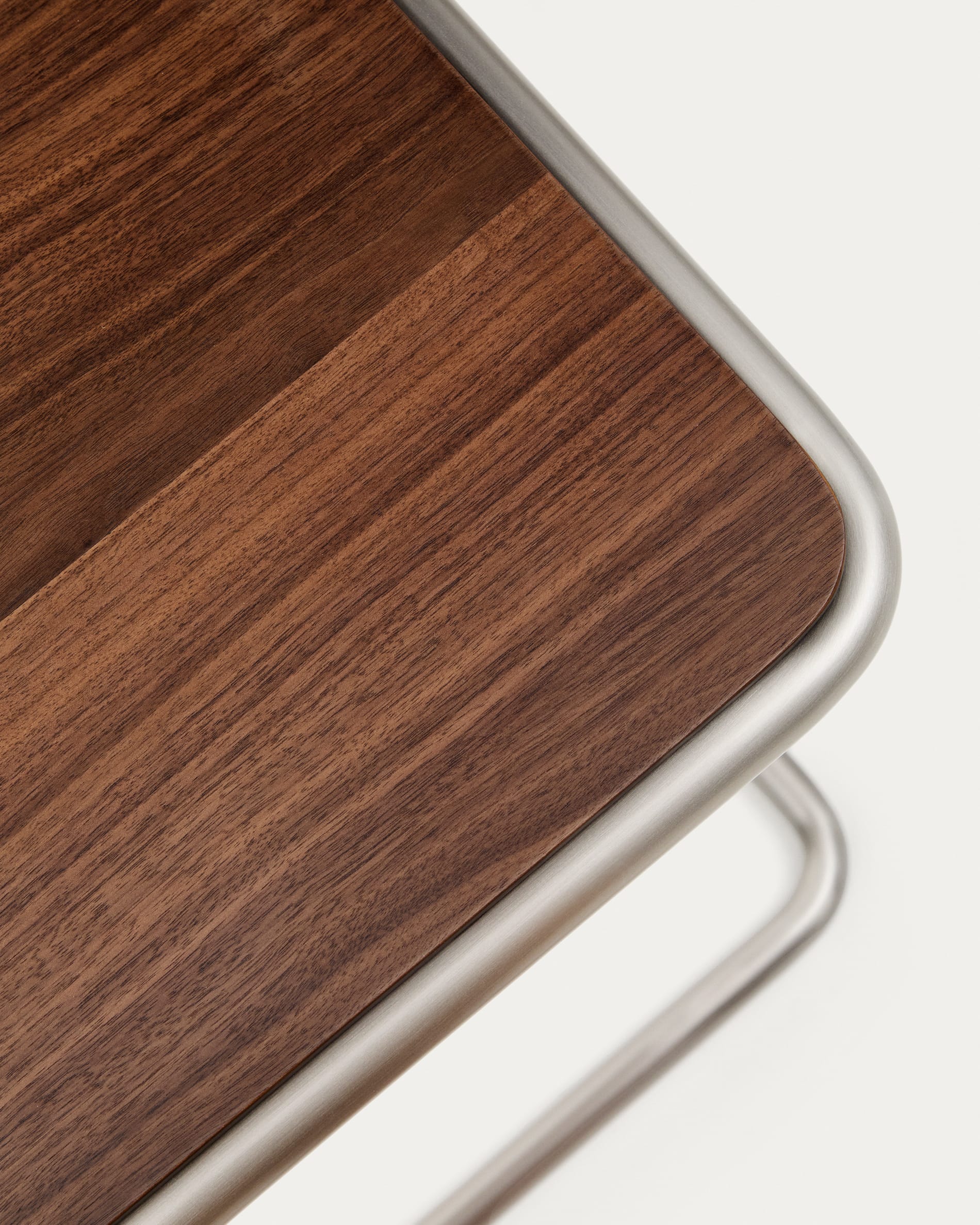 Tarsel side table in walnut veneer with brushed stainless steel structure 42 x 60cm