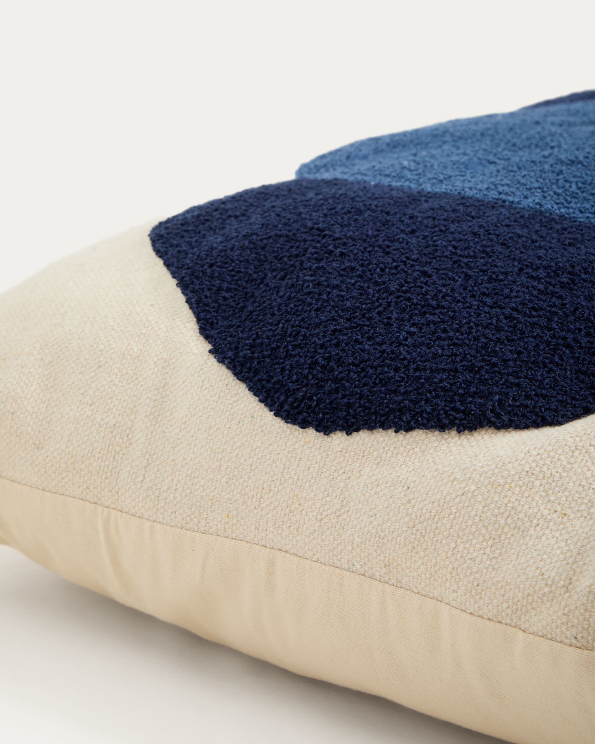 Tandani beige cotton floor cushion cover with blue elephant 70 x 70 cm