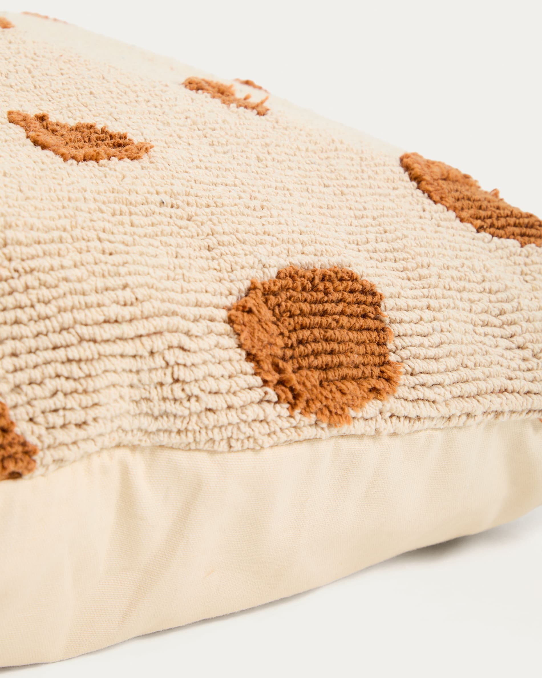 Tandani beige cotton floor cushion cover with orange cheetah design 70 x 70 cm