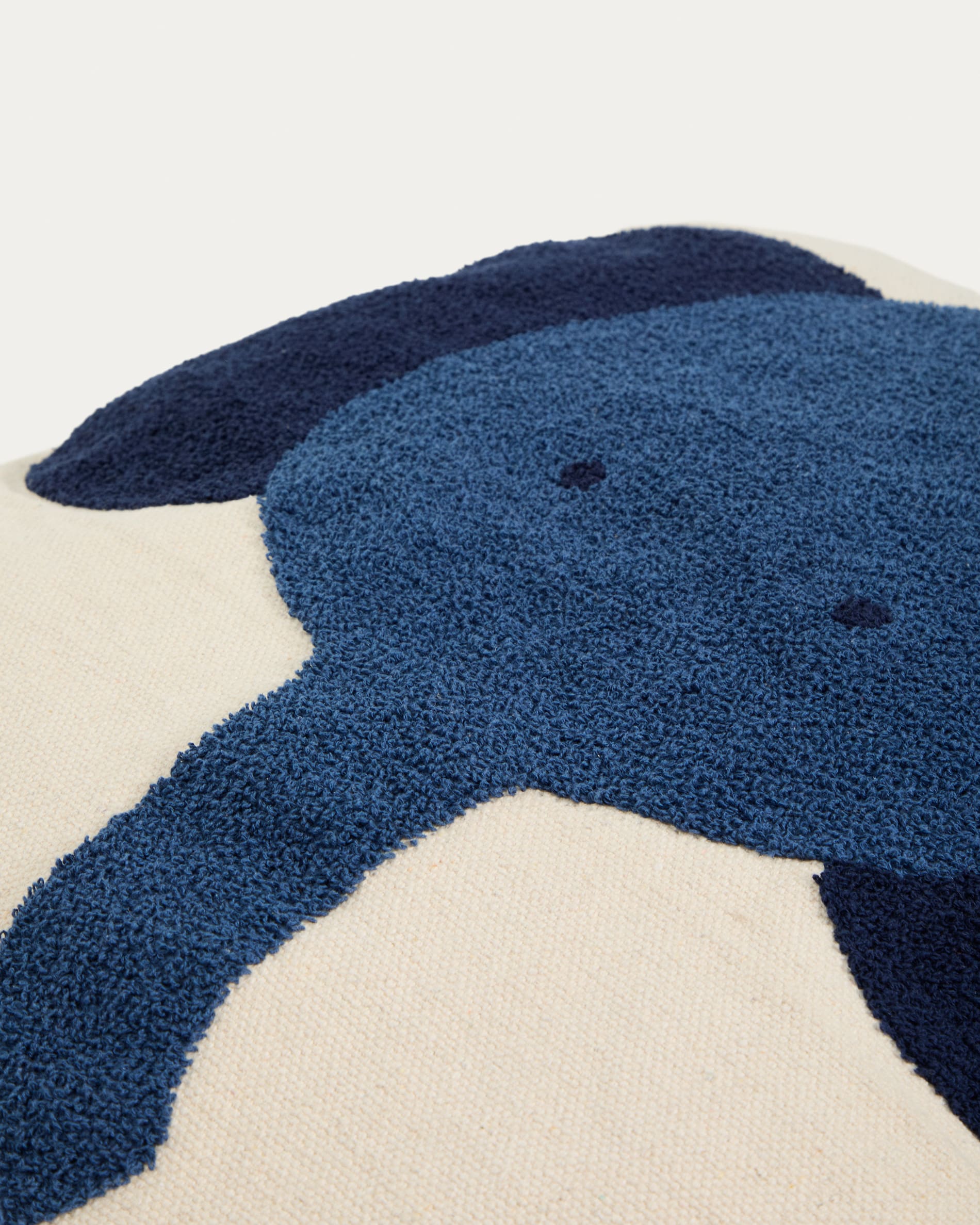Tandani beige cotton floor cushion cover with blue elephant 70 x 70 cm