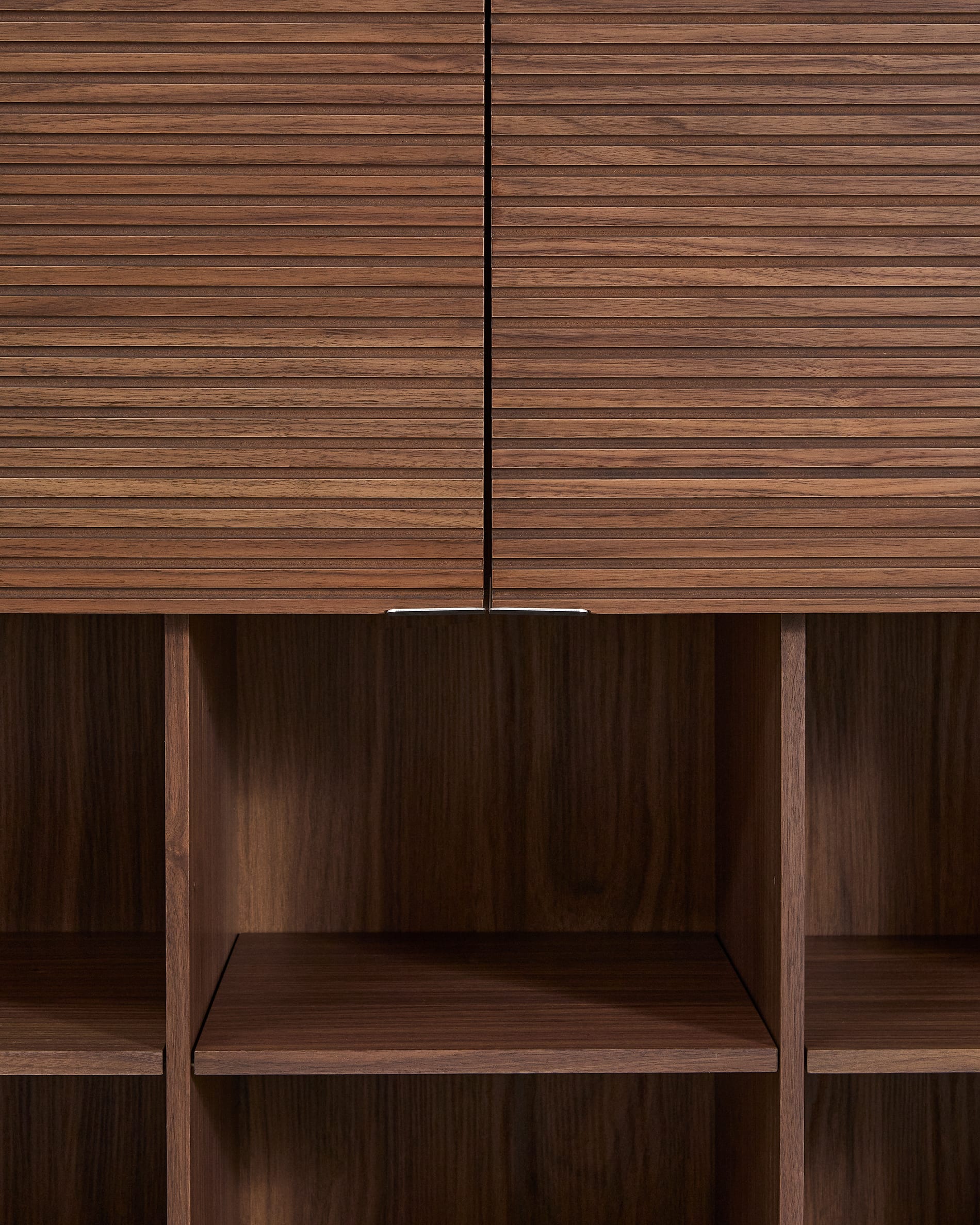 Norlen 4-door tall sideboard in walnut veneer FSC Mix Credit 100 x 163 cm