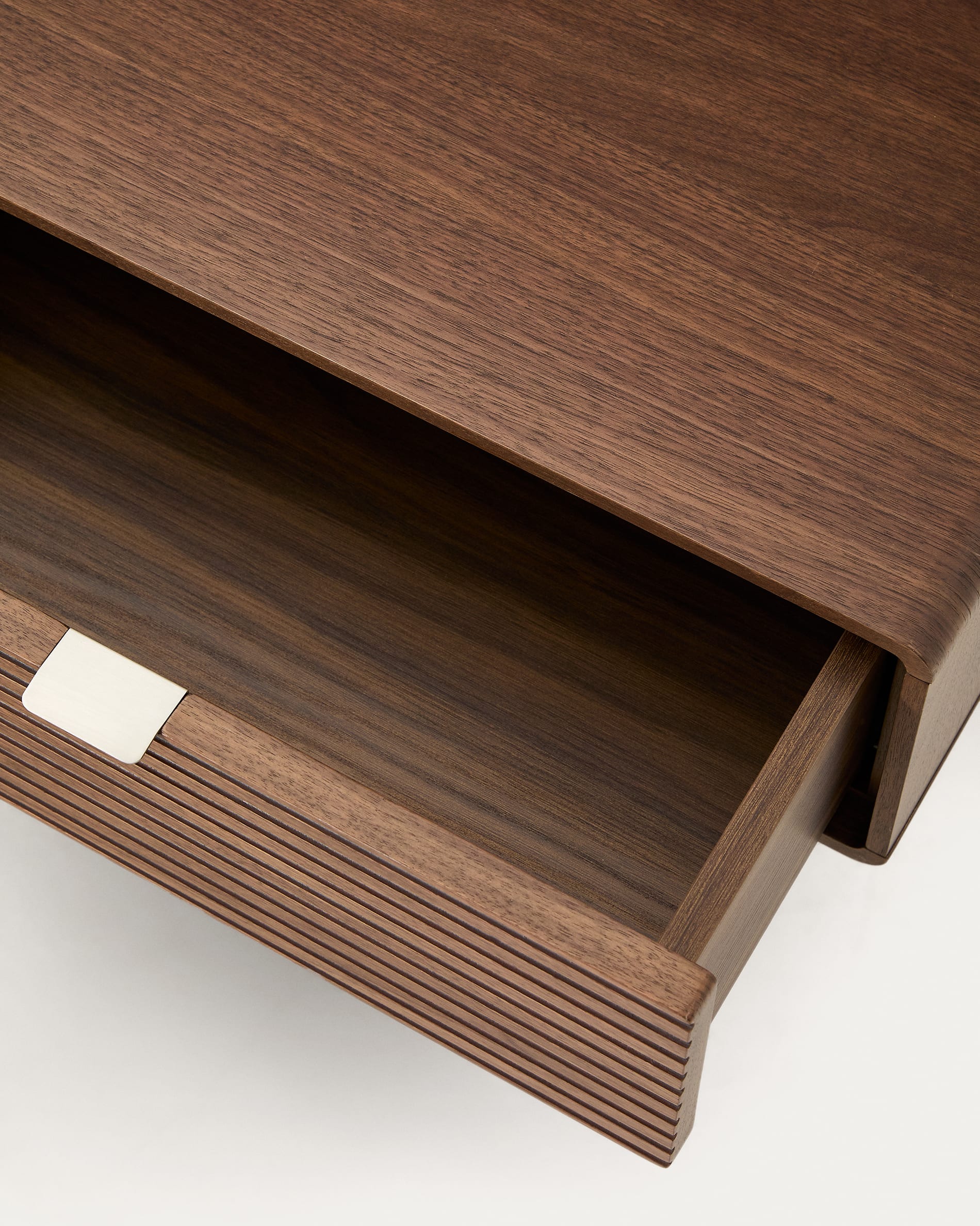Norlen bed with 2 bedside tables in walnut veneer with dark finish and LED light for 160 x 200cm mattress FSC Mix Credit