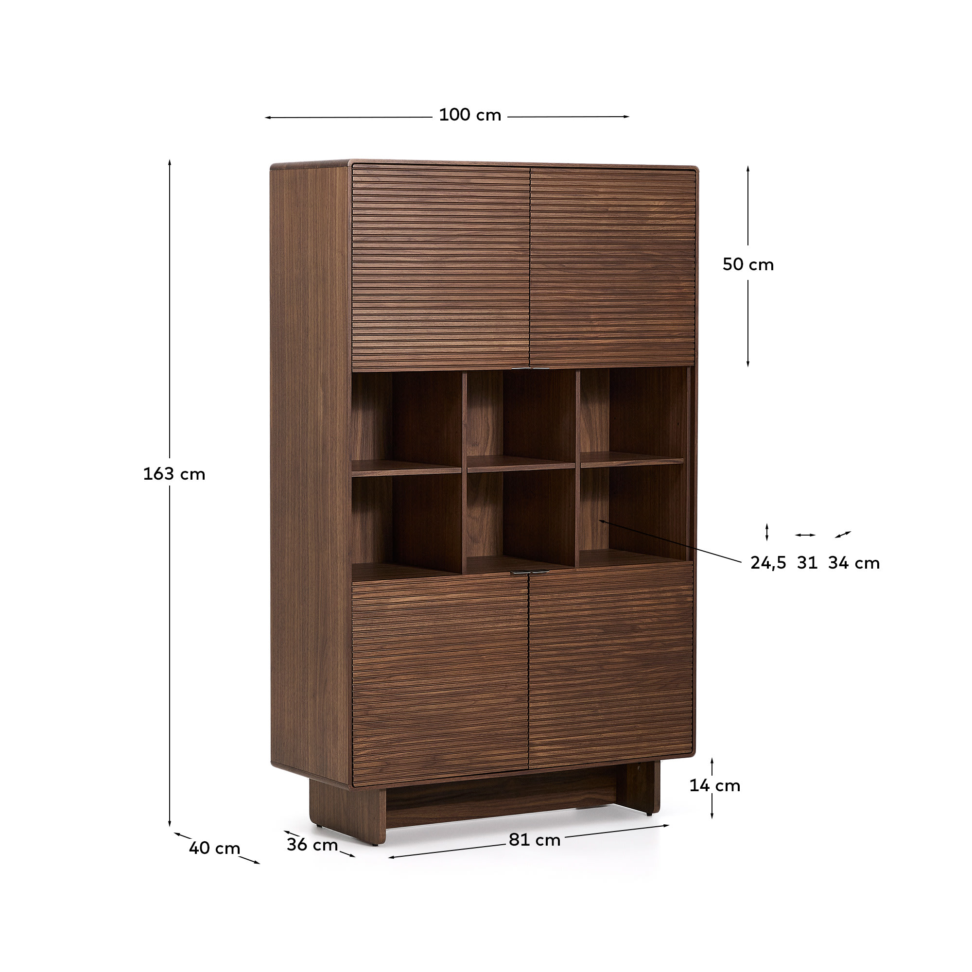 Norlen 4-door tall sideboard in walnut veneer FSC Mix Credit 100 x 163 cm