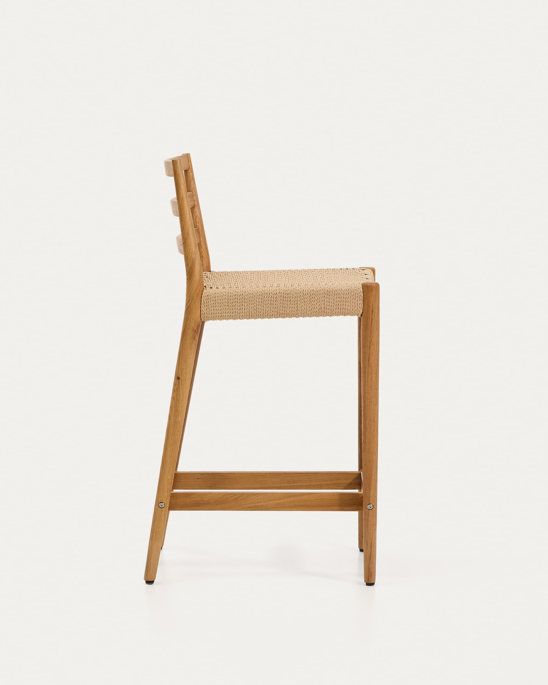 Analy stool with backrest in solid oak wood with natural finish and rope seat, 65 cm, FSC Mix Credit