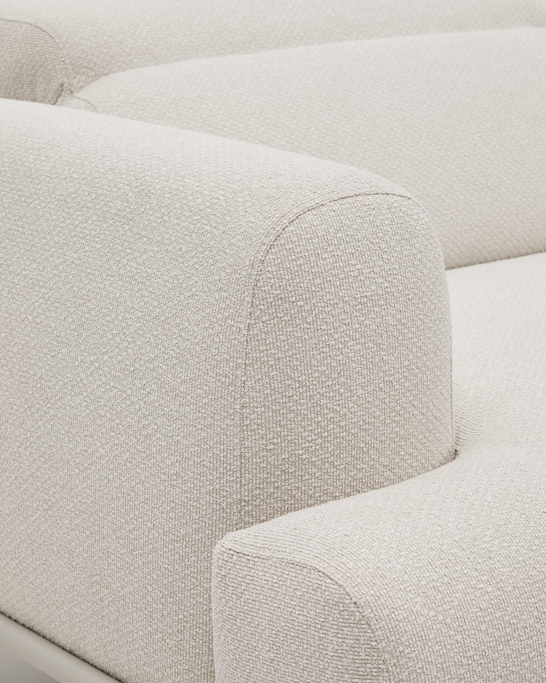 Aurum 2-seater sofa in ecru chenille with reclining headrest and matte beige metal base 214 cm FSC Mix Credit