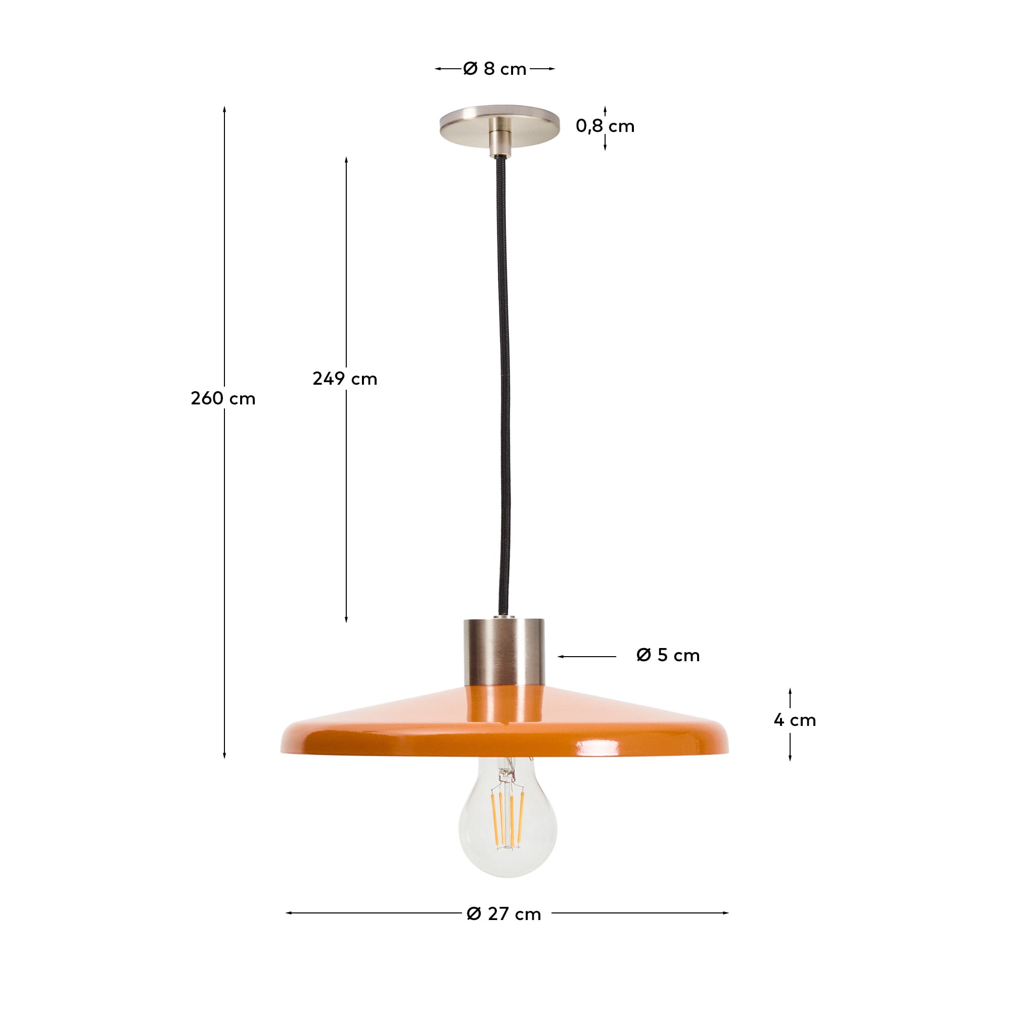 Nuvira ceiling lamp in light grey brushed metal with orange lampshade