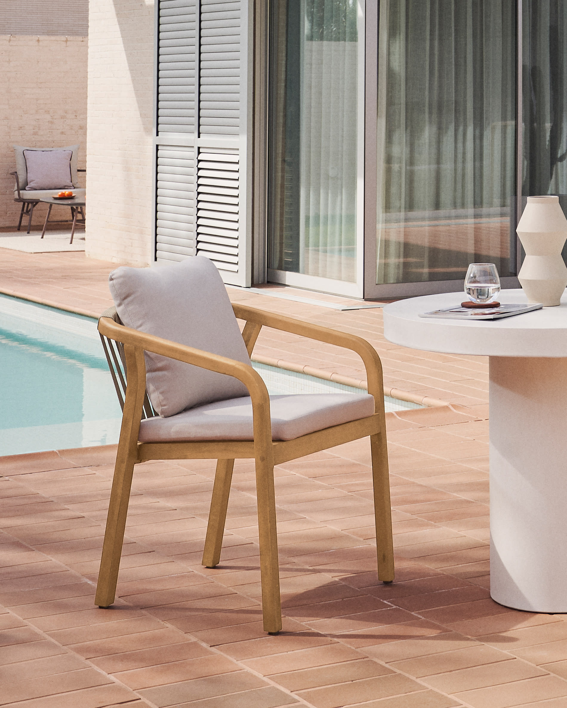 Malaret stackable chair in FSC 100% solid eucalyptus wood and beige cord