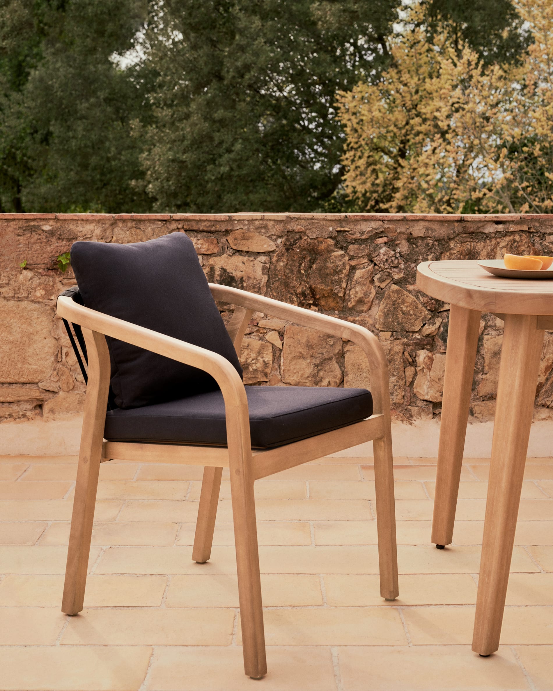 Malaret stackable chair in FSC 100% solid eucalyptus wood and black cord