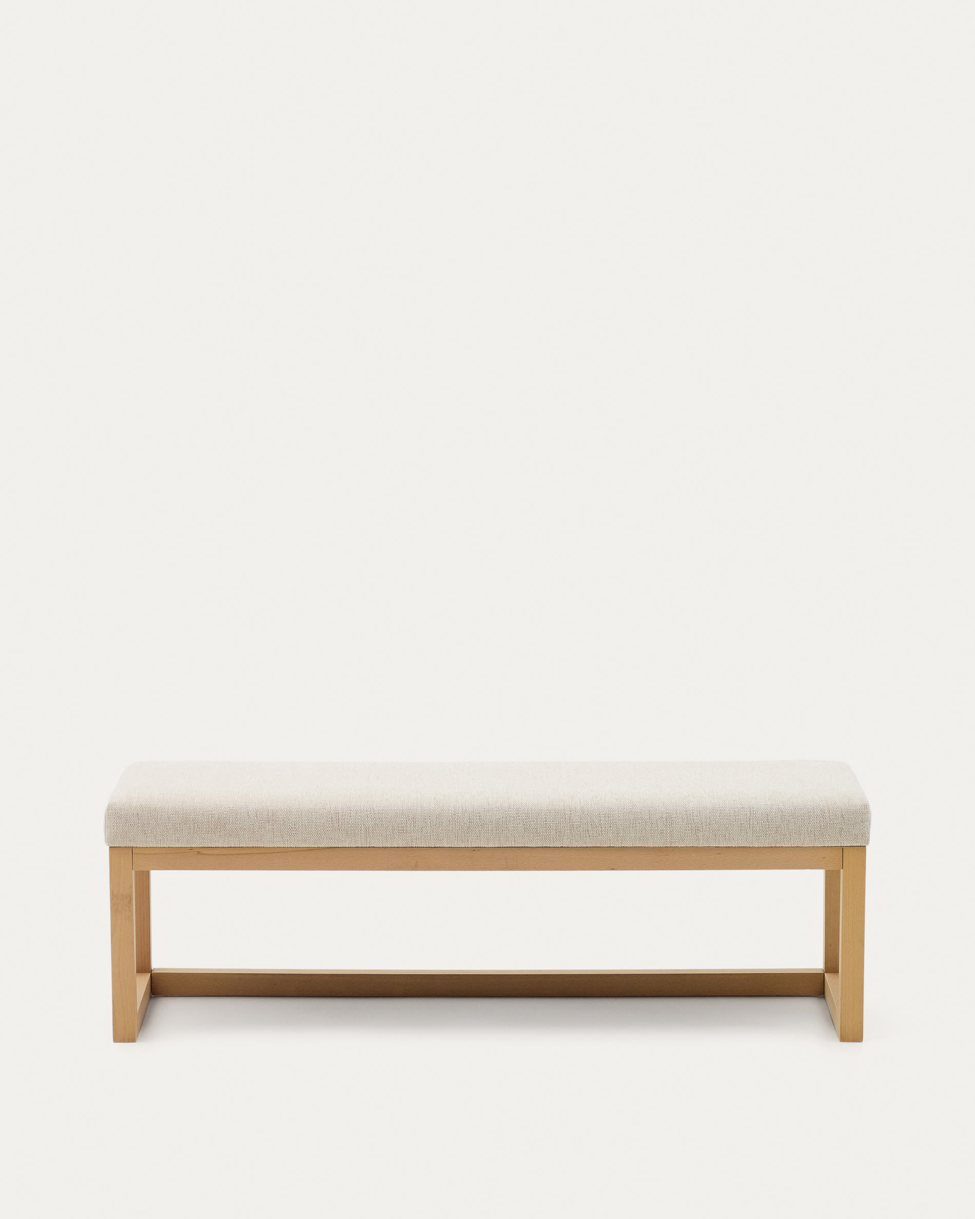Loya bench in beige chenille and beech wood 128cm