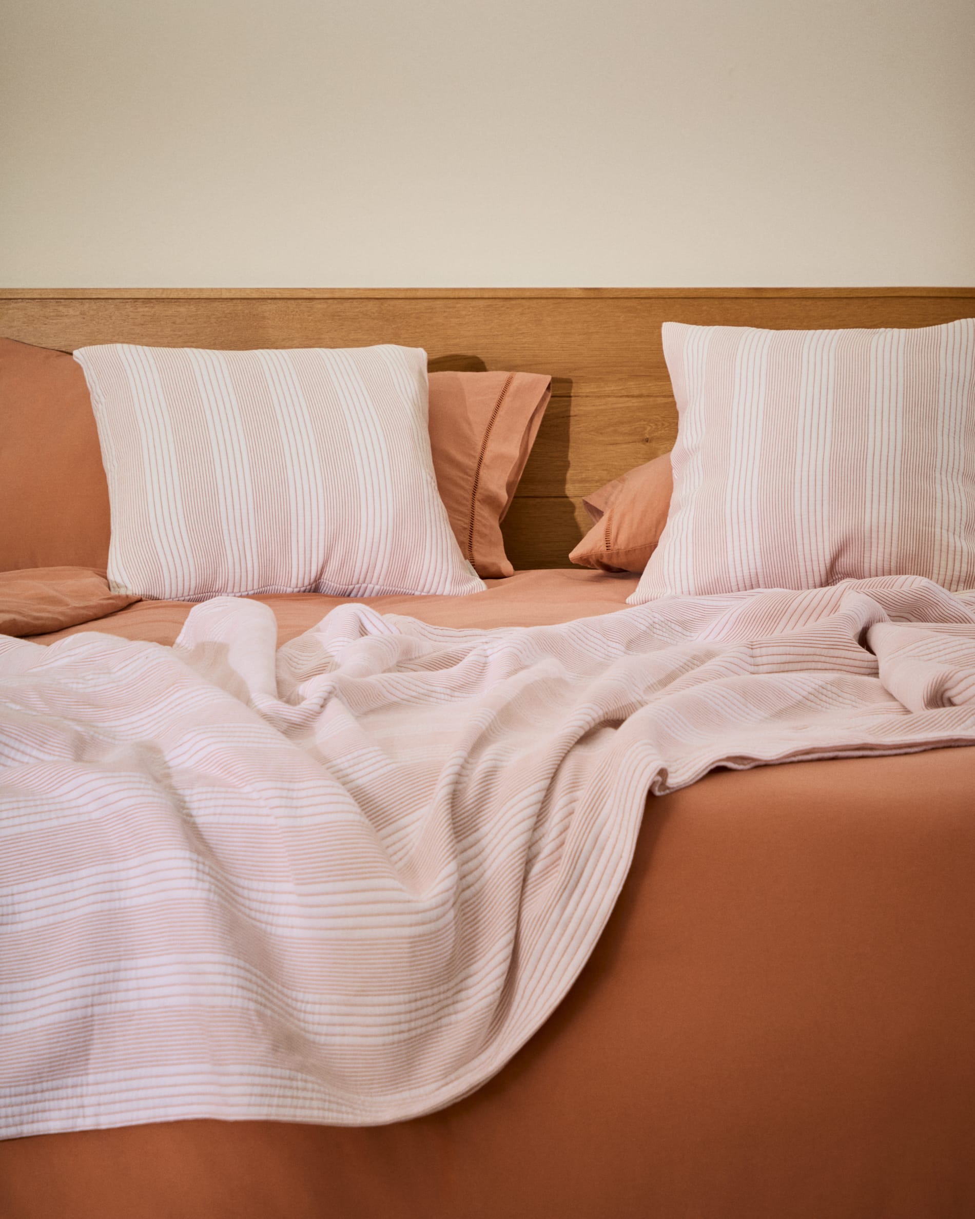 Macie set of 2 red and beige striped 100% cotton cushion covers 50 x 50cm