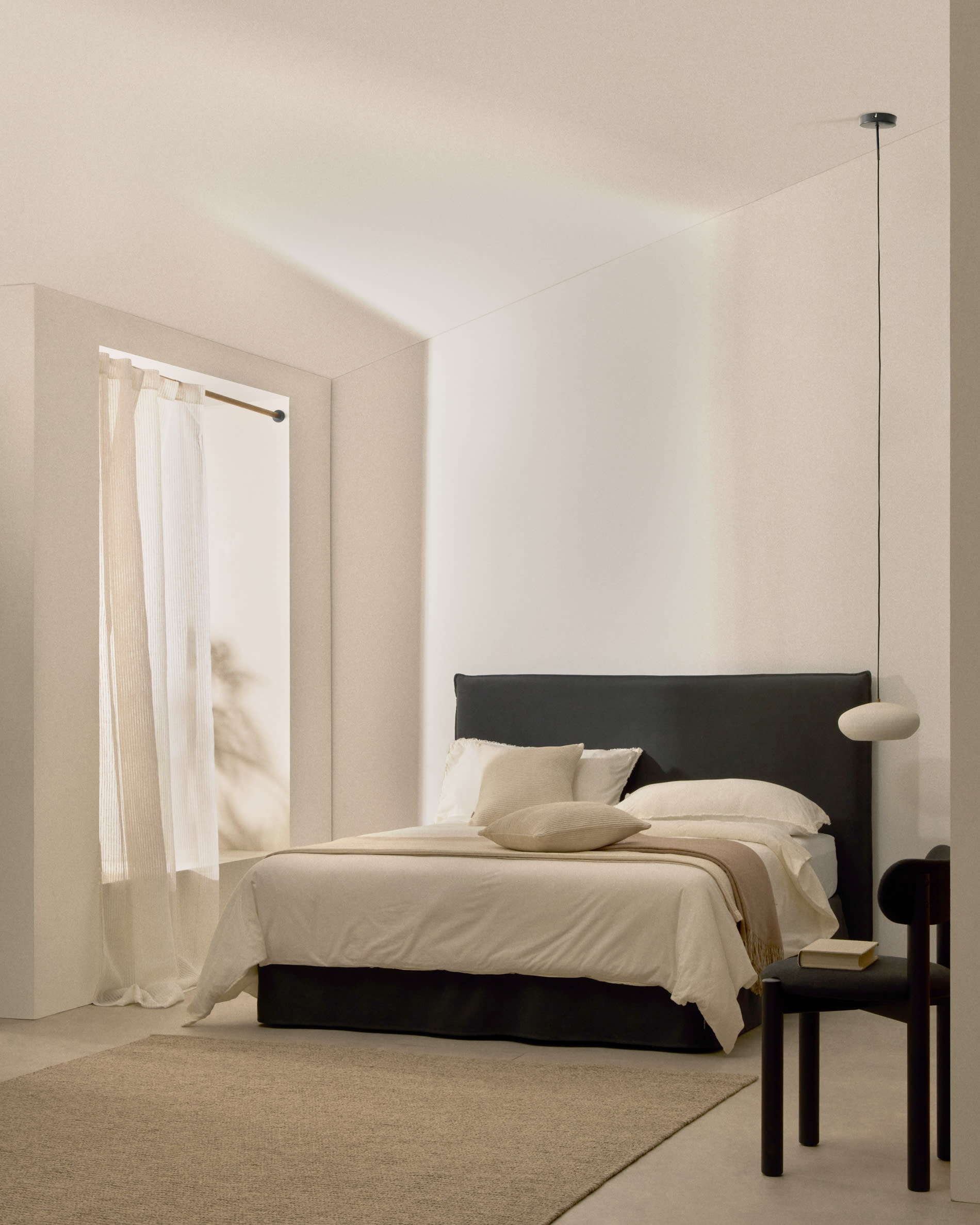 Anthracite grey linen and cotton Jaira bed base cover for a 90 x 200 cm mattress