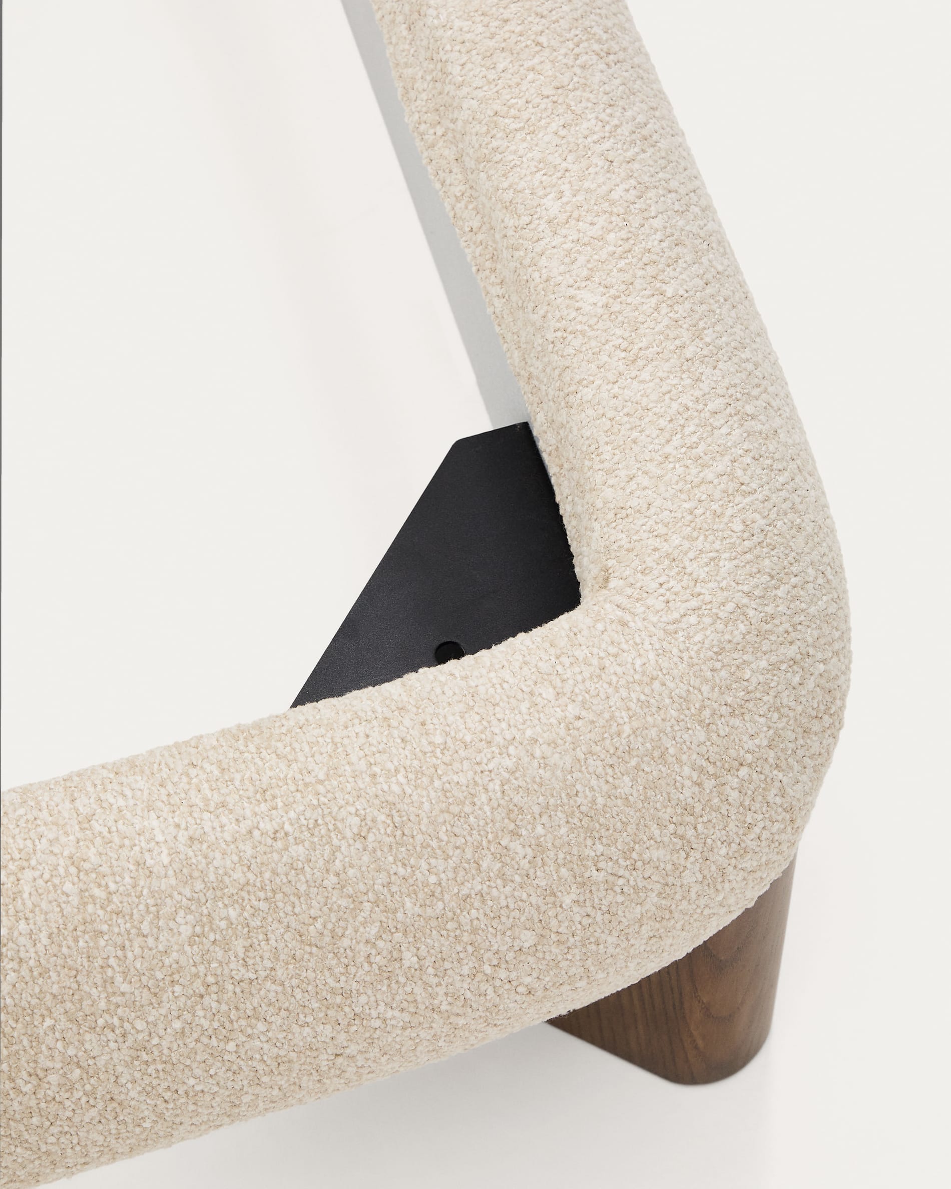 Odina ecru bouclé bed with removable cover and solid ash wood legs with walnut finish for 160 x 200cm mattress