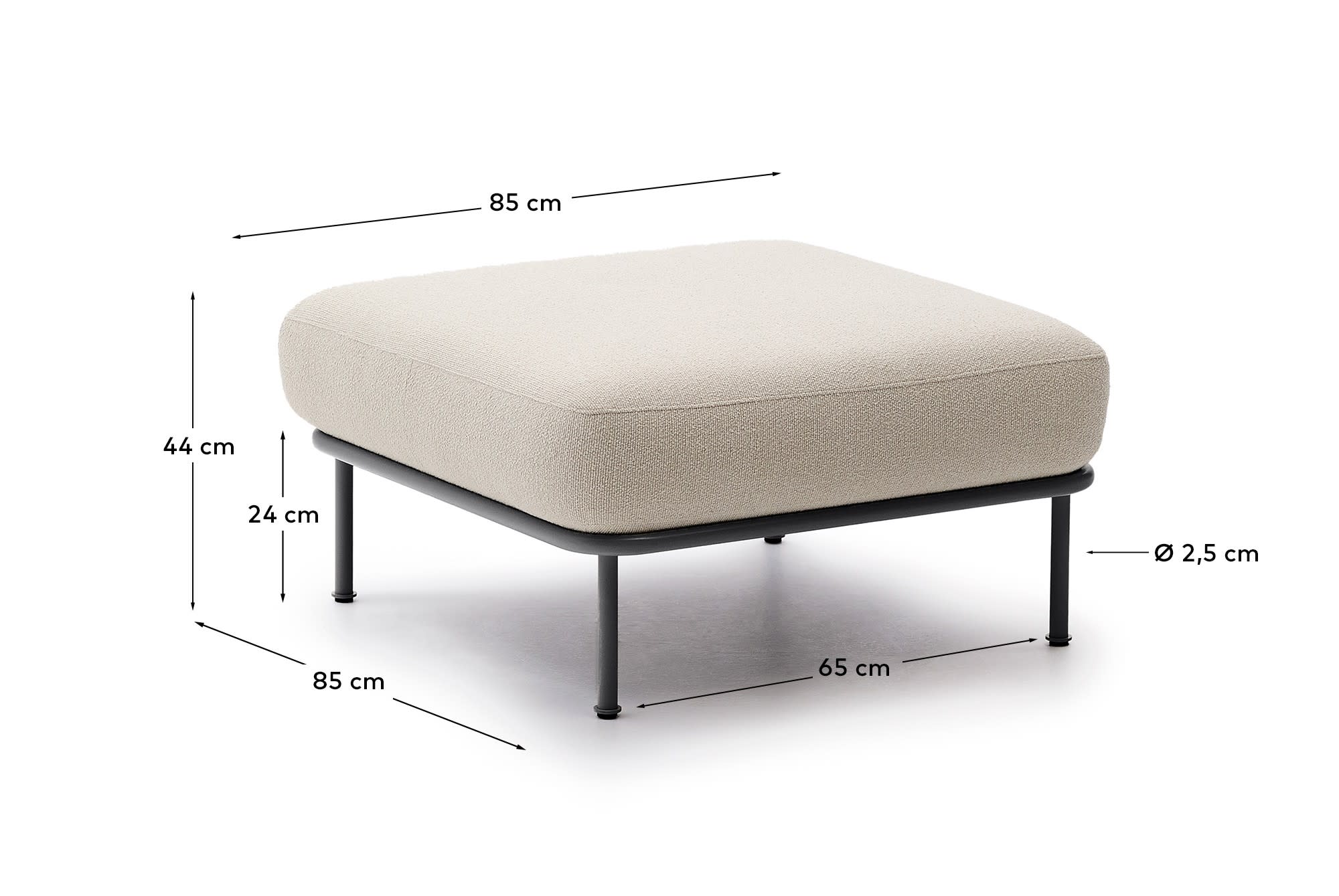 Aurum ecru chenille footrest with matte grey metal base 85 x 85cm FSC Mix Credit