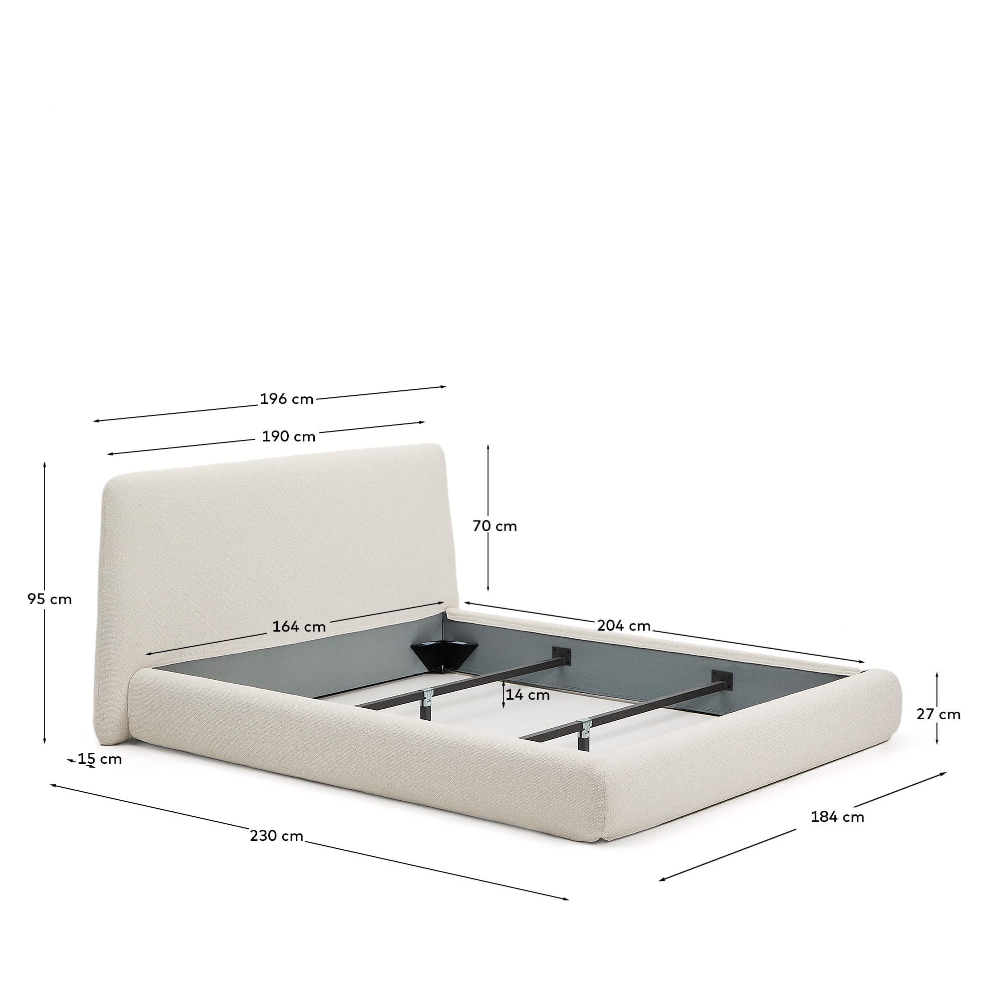 Martina bed with removable cover in dark green bouclé fabric for 160 x 200cm mattress FSC Mix Credit