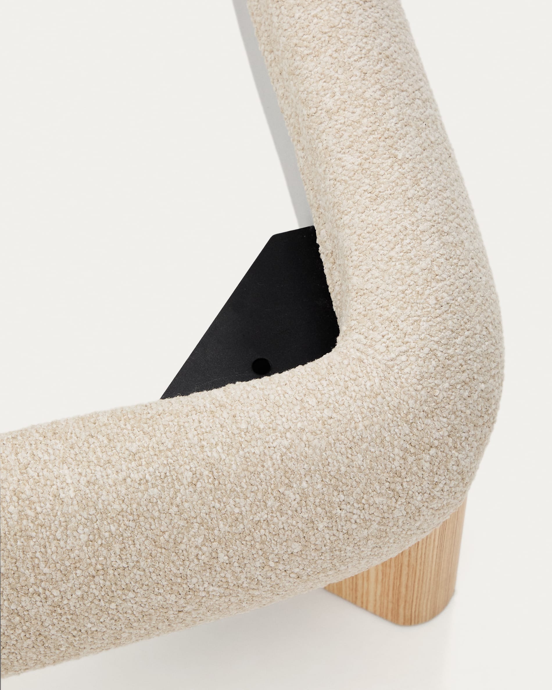 Odina ecru bouclé bed with removable cover and solid ash wood legs with natural finish for 160 x 200cm mattress