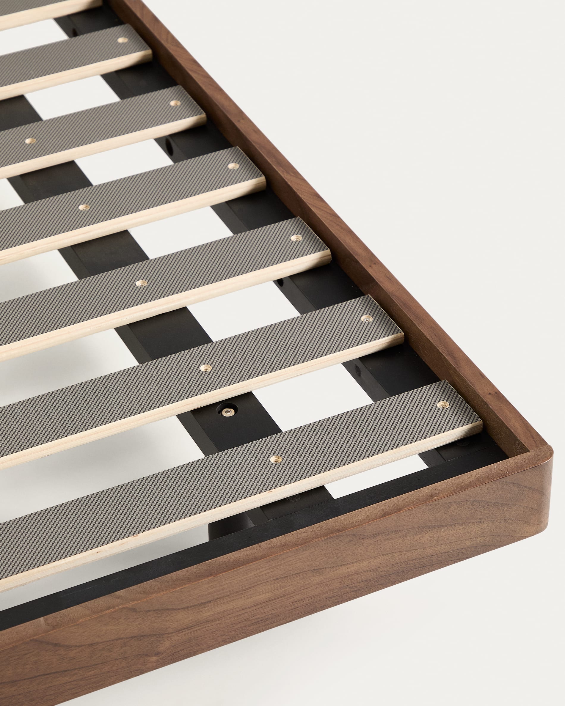 Norlen bed base in walnut veneer with dark finish for 160 x 200cm mattress FSC Mix Credit