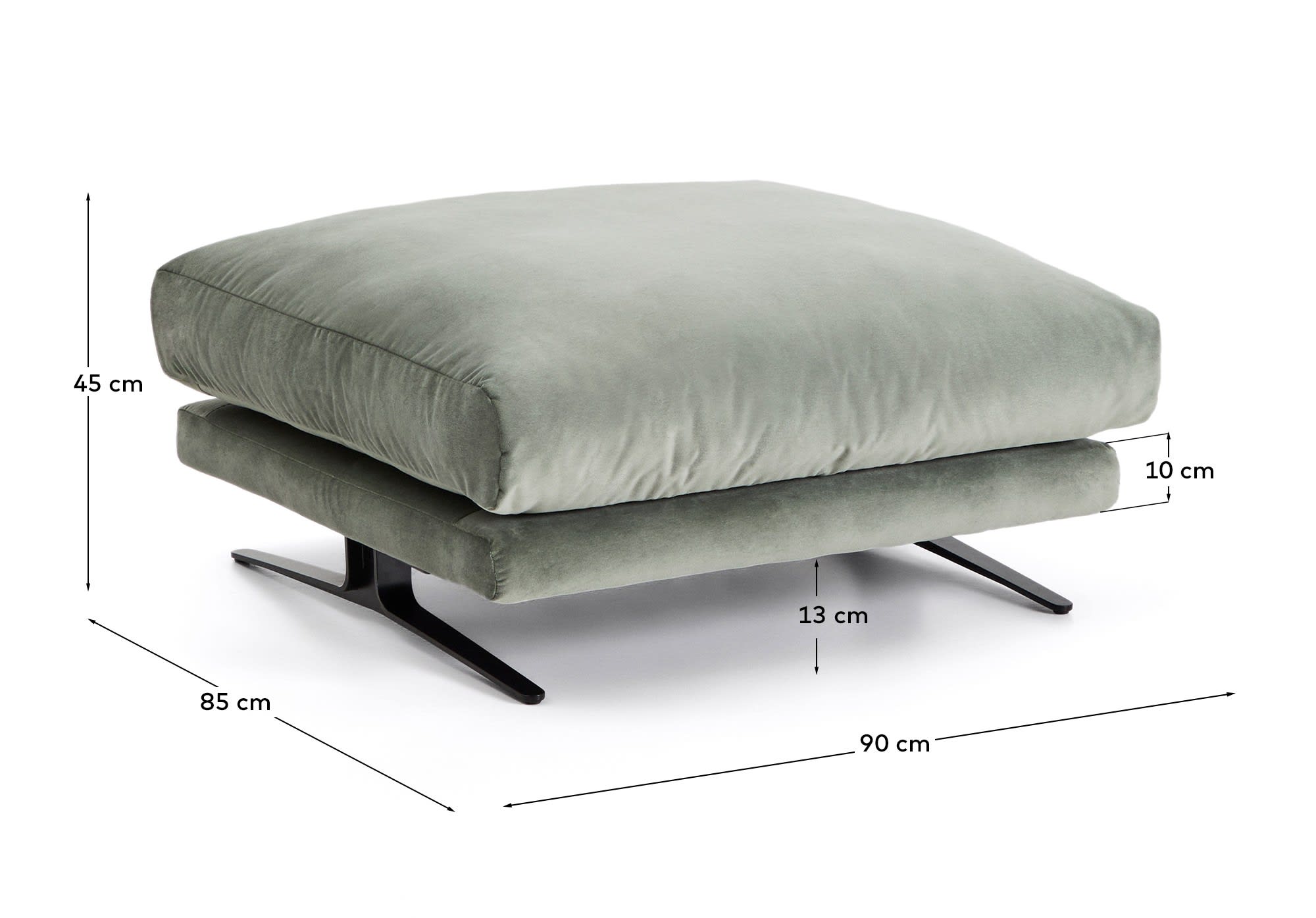 Veliro footrest in green velvet with steel legs with black finish 85 x 90 cm FSC Mix Credit