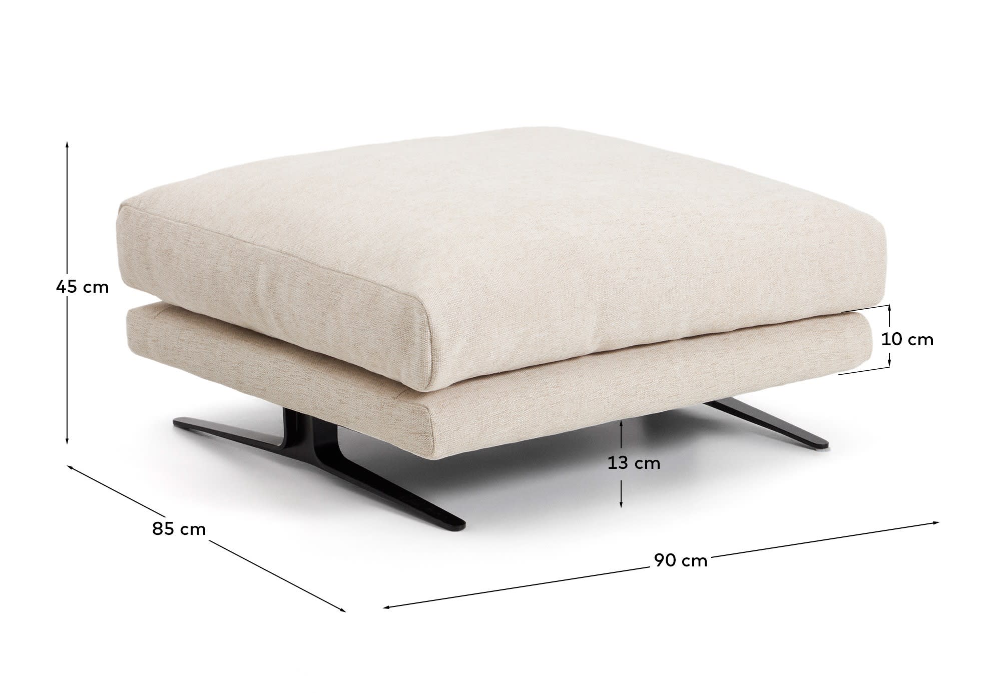 Veliro beige chenille footrest with black steel legs 85 x 90cm FSC Mix Credit