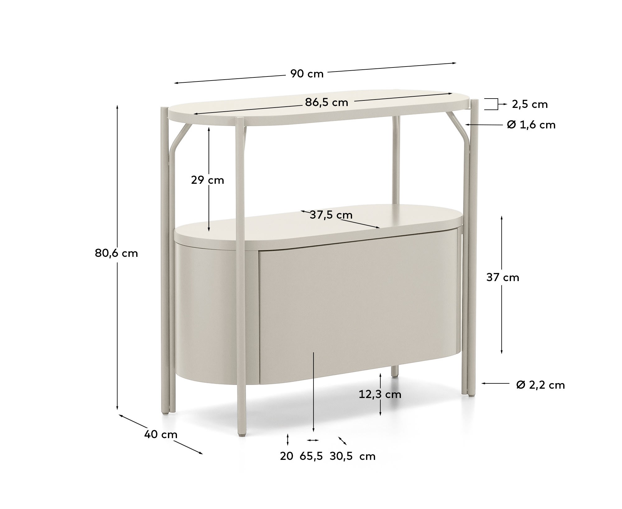 Arely bathroom vanity unit with steel structure and white lacquered MDF 90 x 40cm