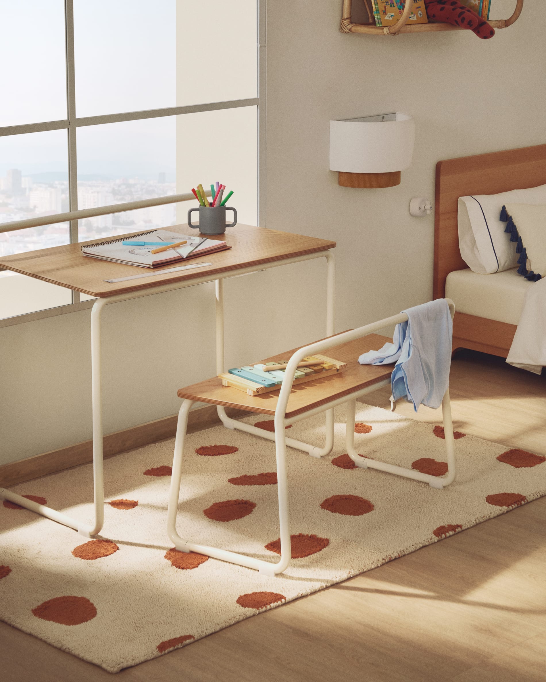 Tandani beige cotton rug with orange cheetah design 90 x 150cm