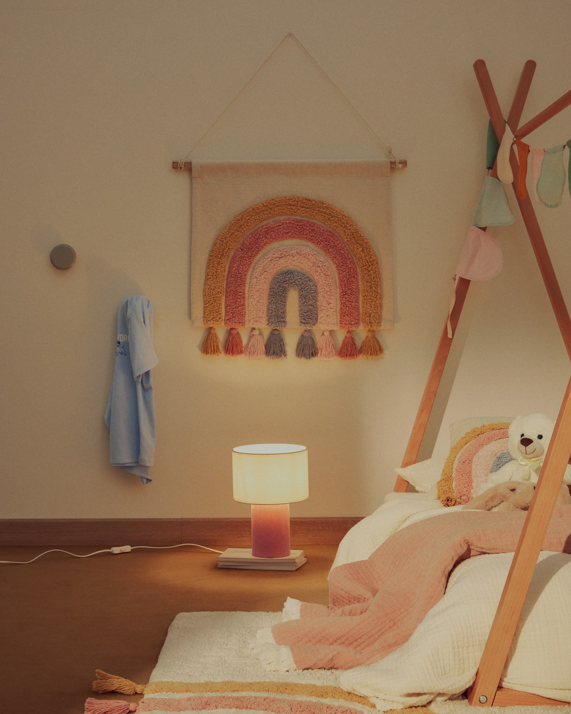 Bianella cotton and pink corduroy table lamp