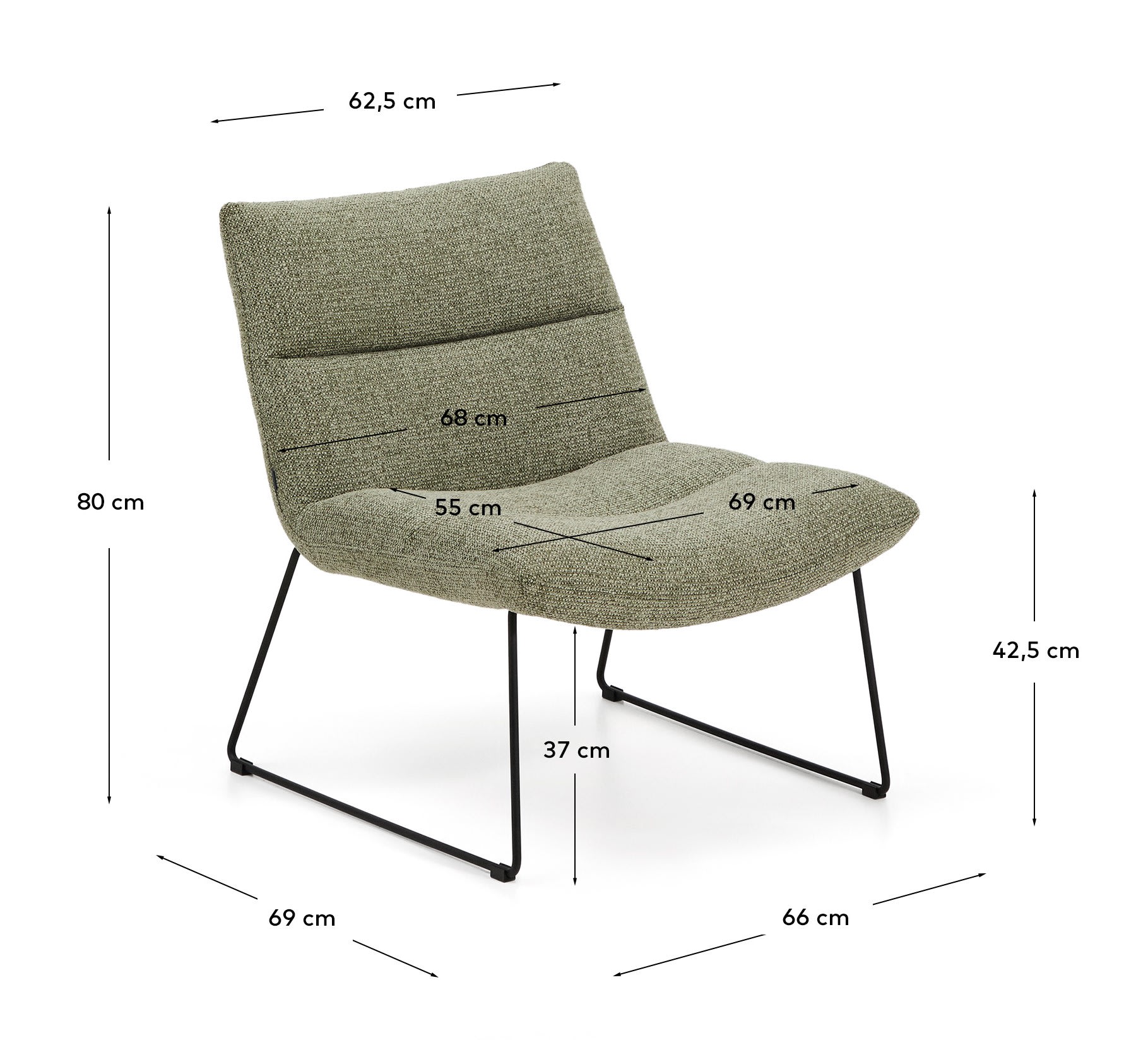 Asen green chenille armchair with black steel legs FSC 100%