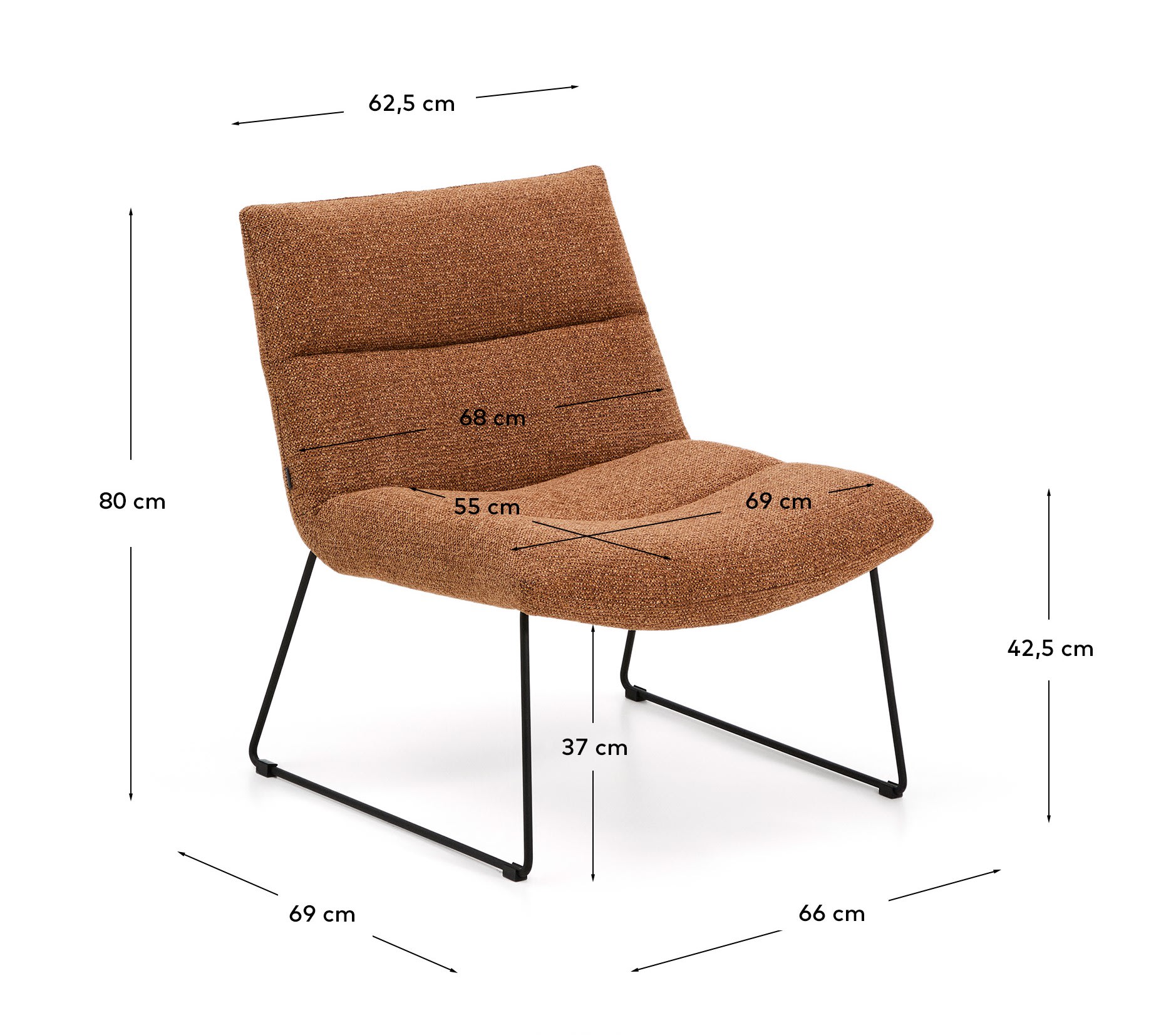 Asen terracotta chenille armchair with black steel legs FSC 100%