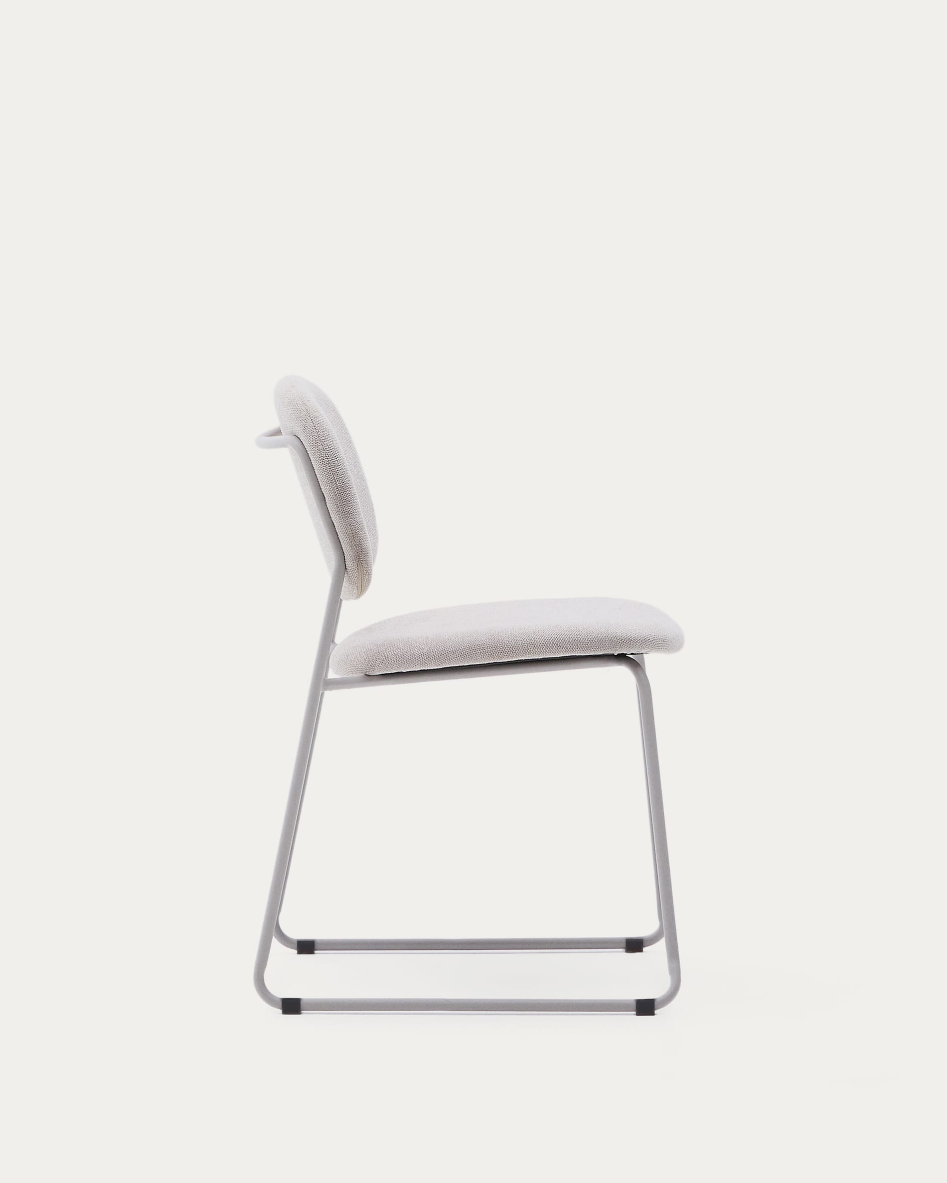Meli stackable chair in beige chenille with beige metal legs FSC Mix Credit