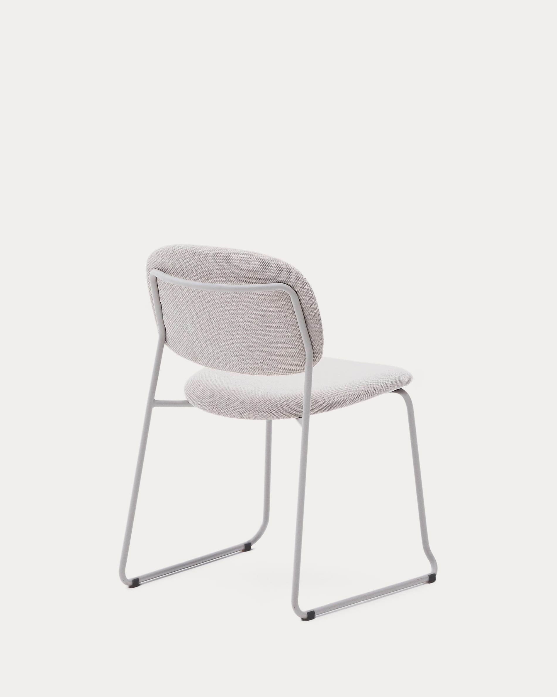 Meli stackable chair in beige chenille with beige metal legs FSC Mix Credit