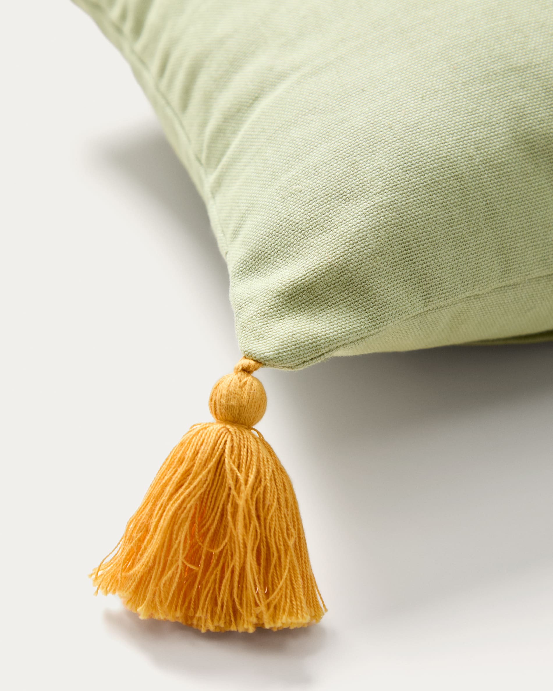 Tandani green cotton cushion cover with multicoloured embroidered lettering 30 x 50cm