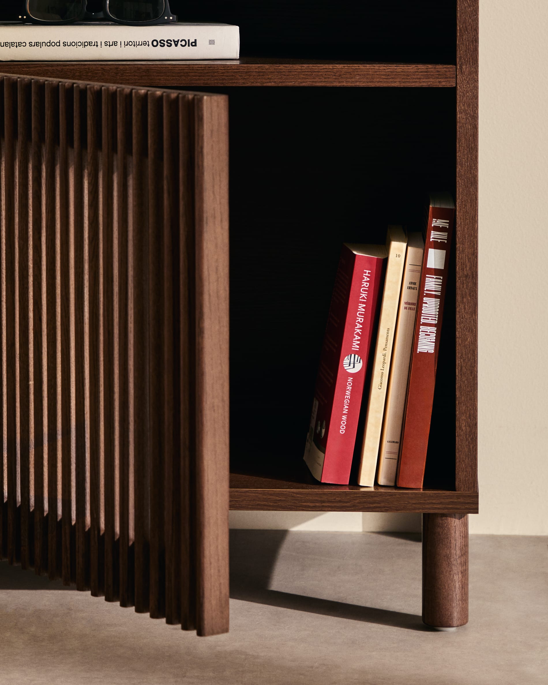 Beyla bedside table in ash veneer and solid ash wood with walnut finish 53 x 62.5cm FSC 100%