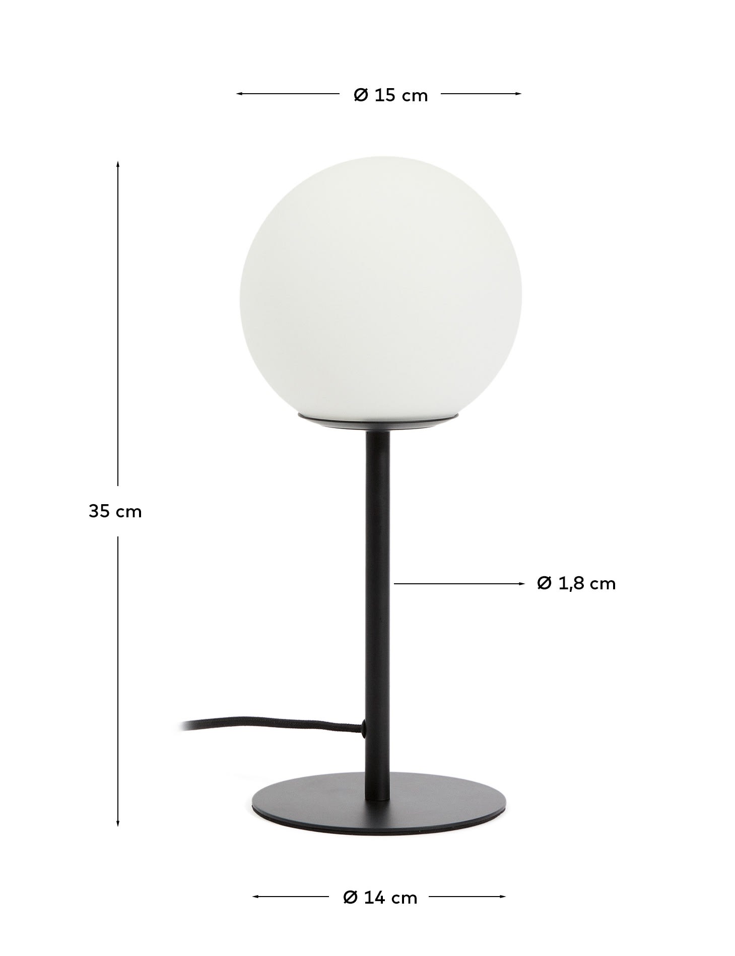 Brisia metal table lamp with black finish and 1 frosted glass ball Ø15cm