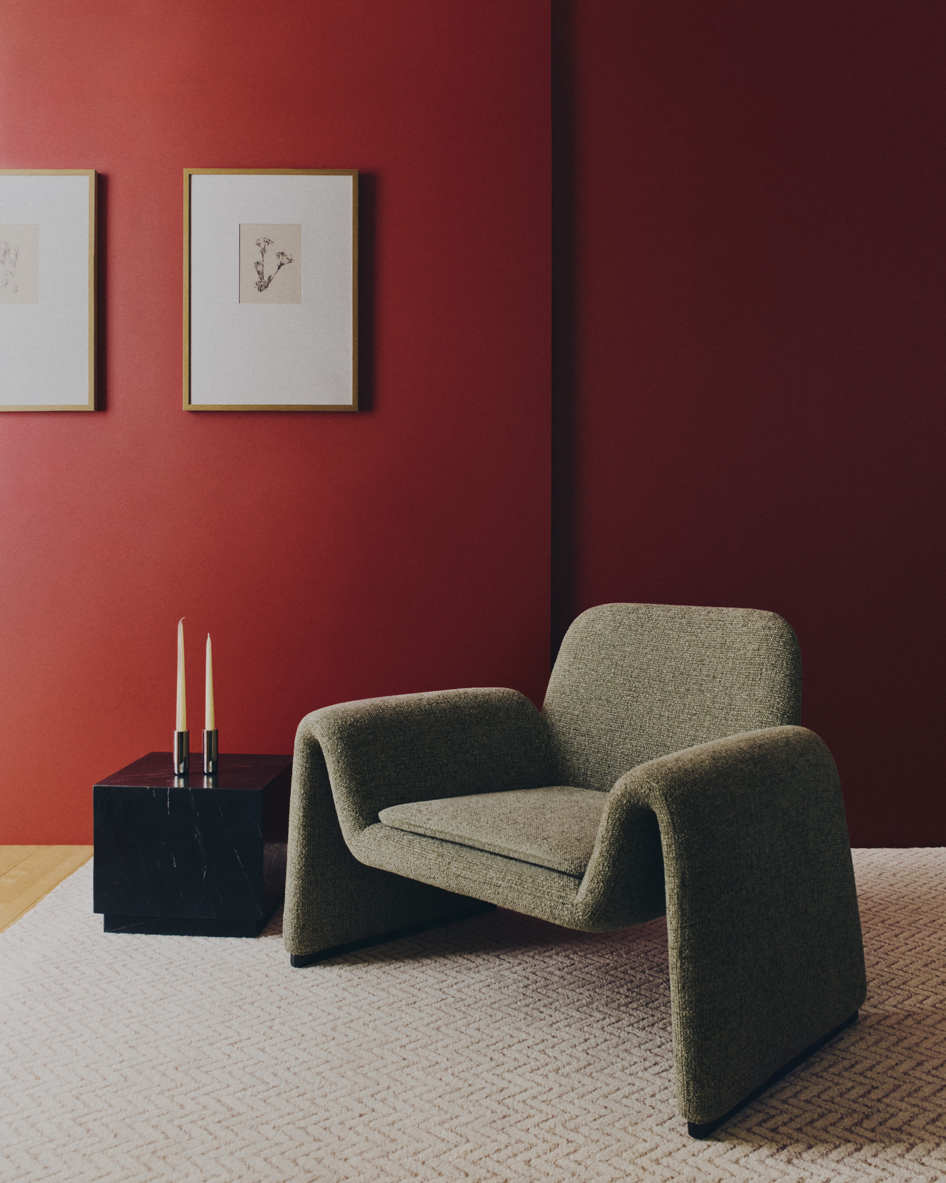Melvia green chenille armchair