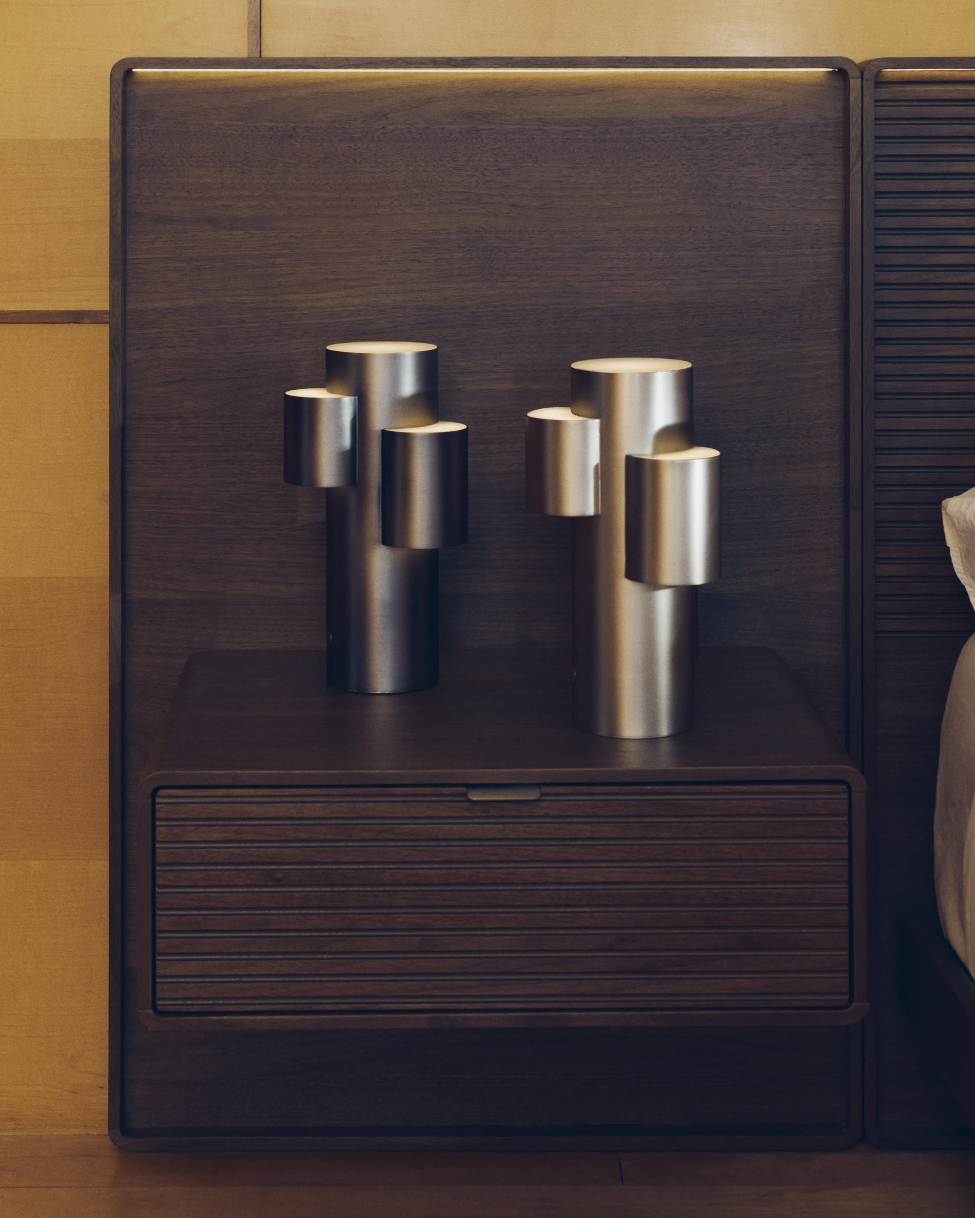 Adrina portable LED table lamp in light grey metal with brushed finish