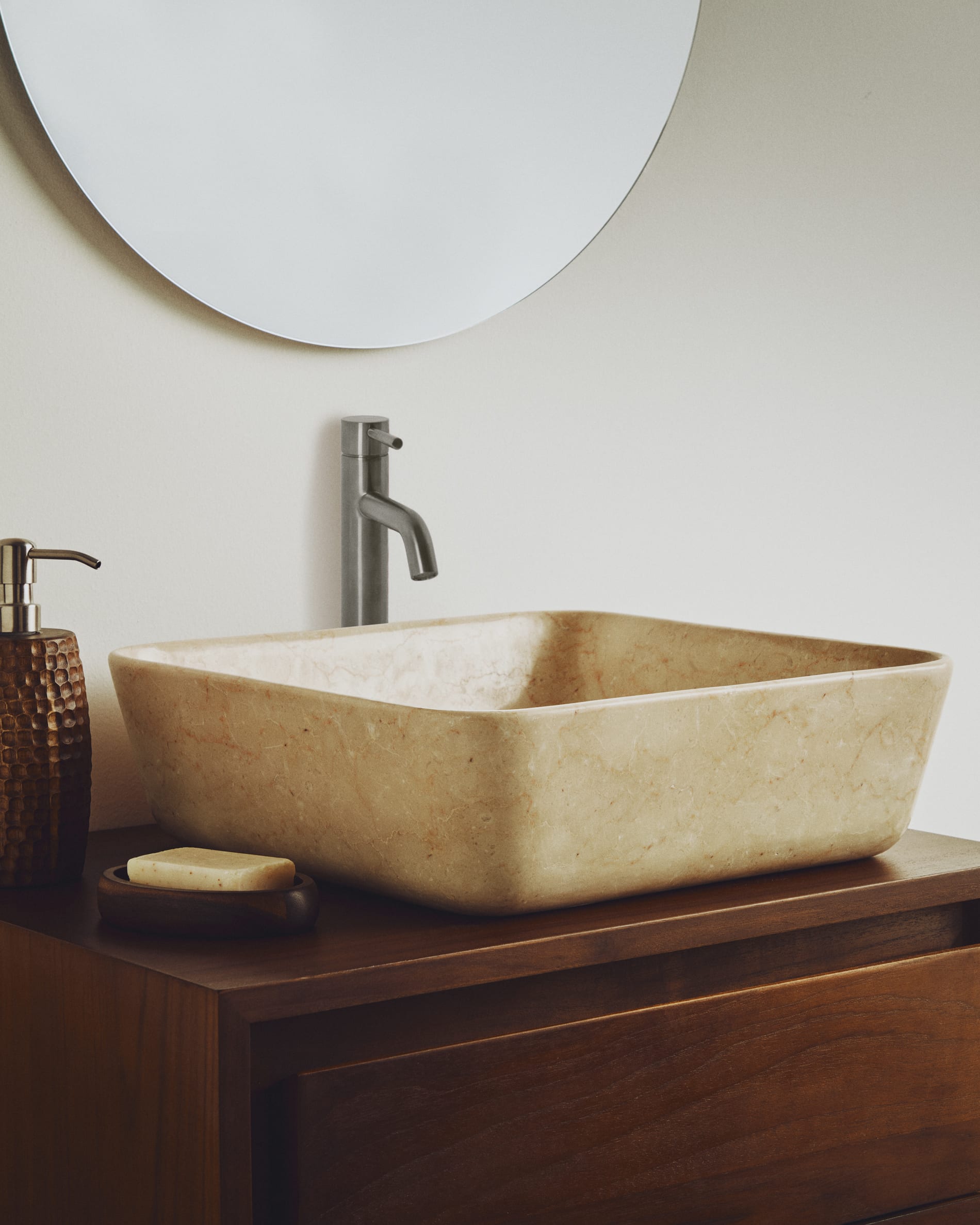 Darnen beige marble countertop washbasin 35 x 35cm