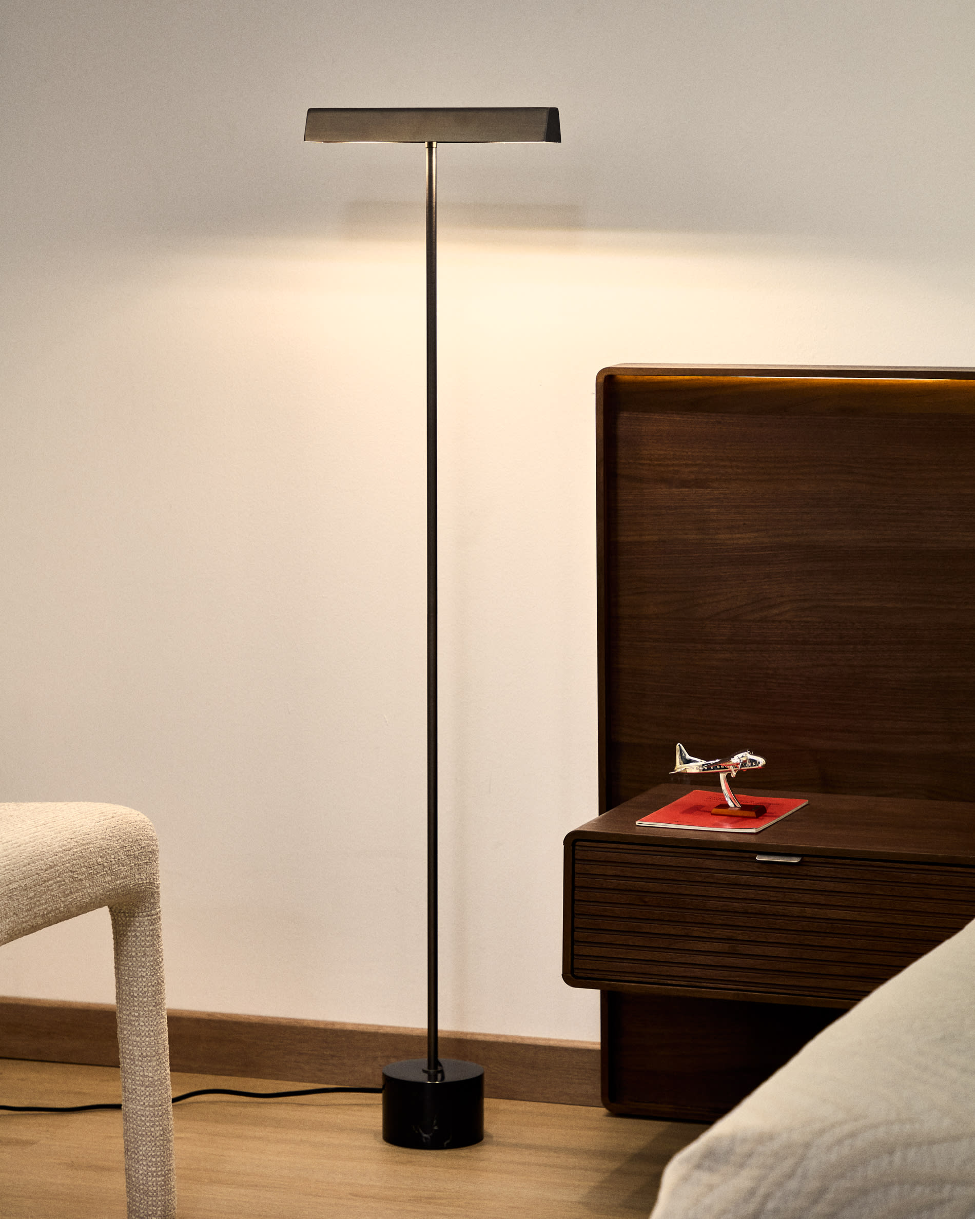 Lynor brushed steel floor lamp with black marble base