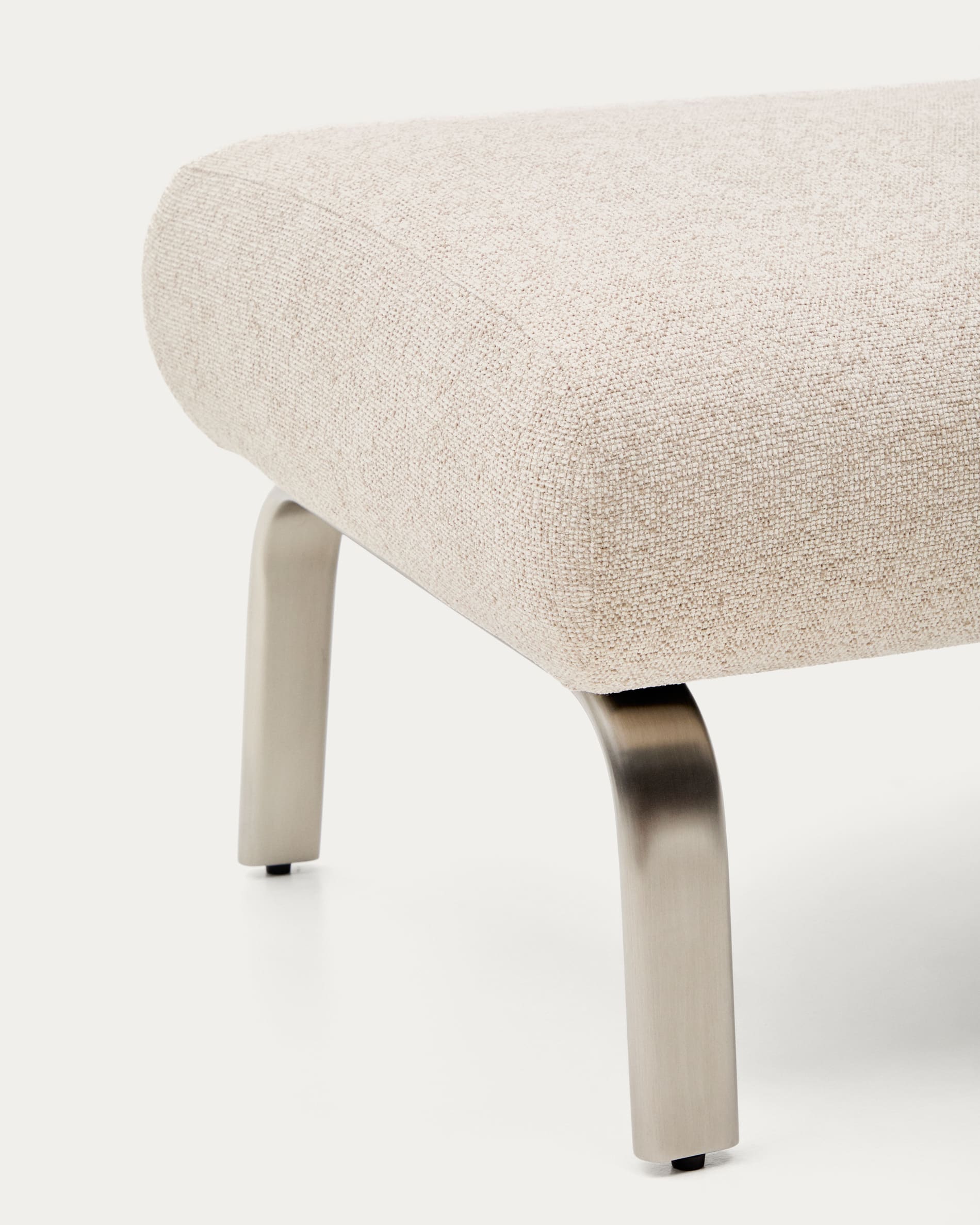 Amsen beige footrest with brushed stainless steel legs 68 x 55 cm