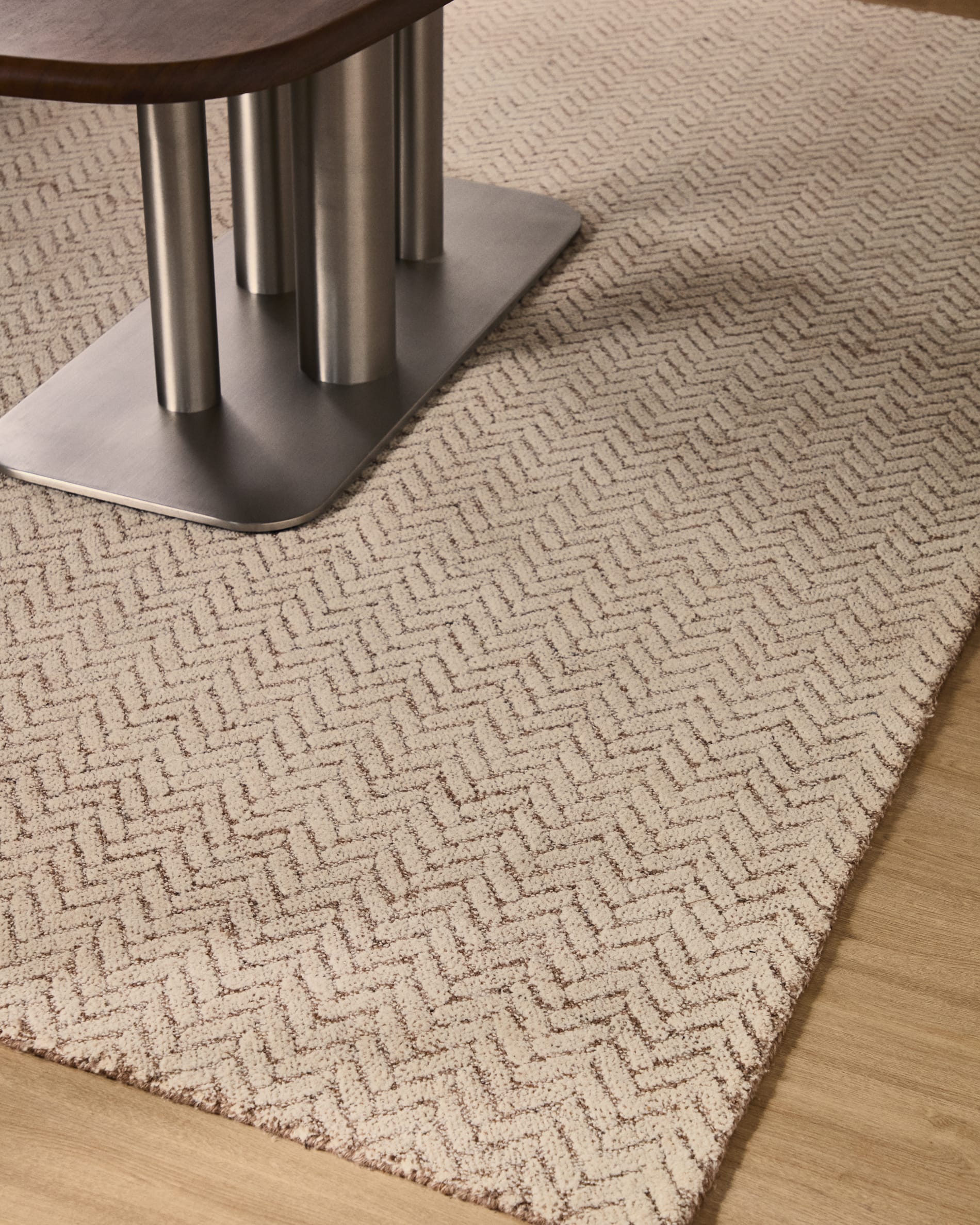 Calira beige woven jacquard wool rug 300 x 200cm