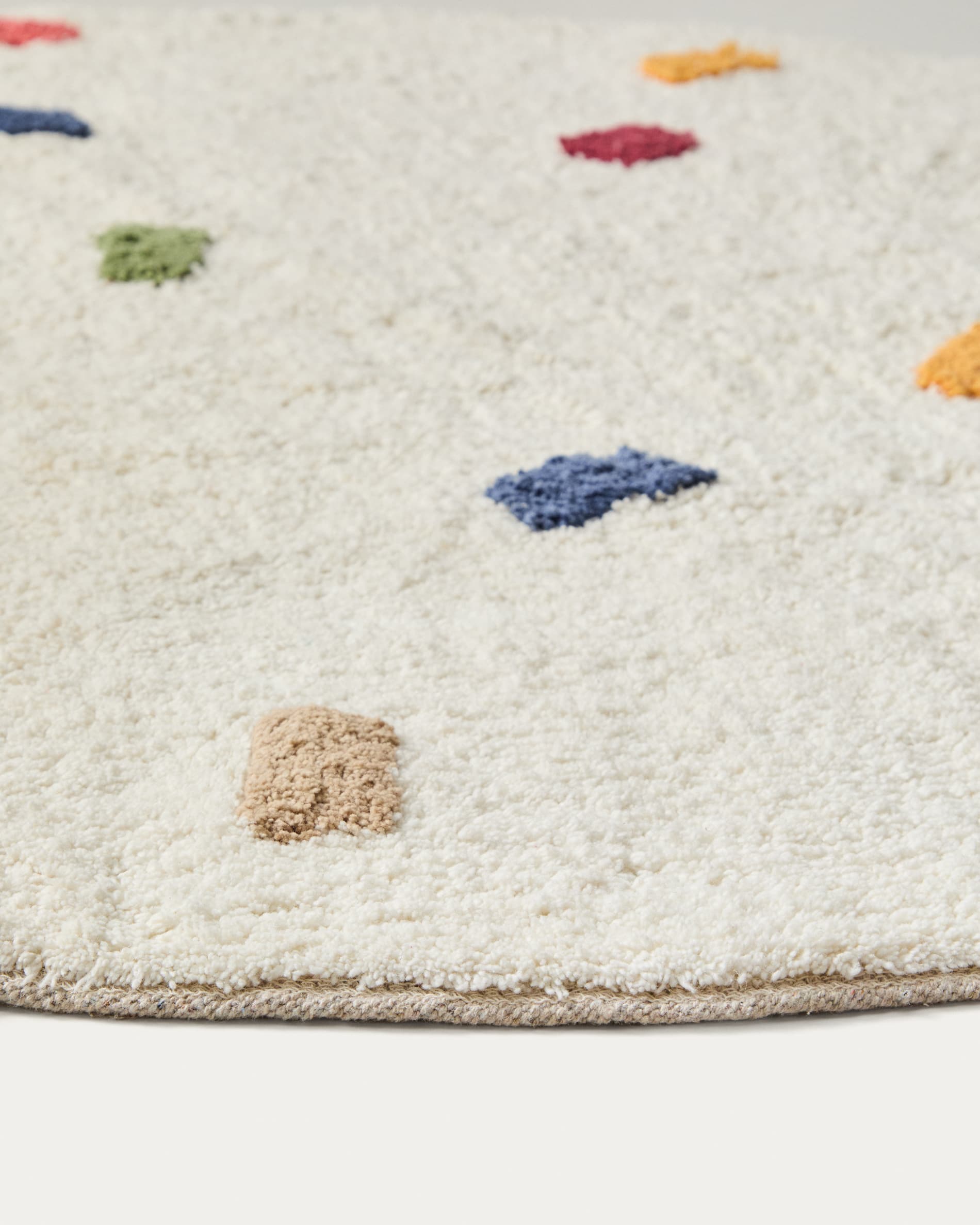 Epifania round rug 100% cotton white with multicoloured dots Ø 100 cm