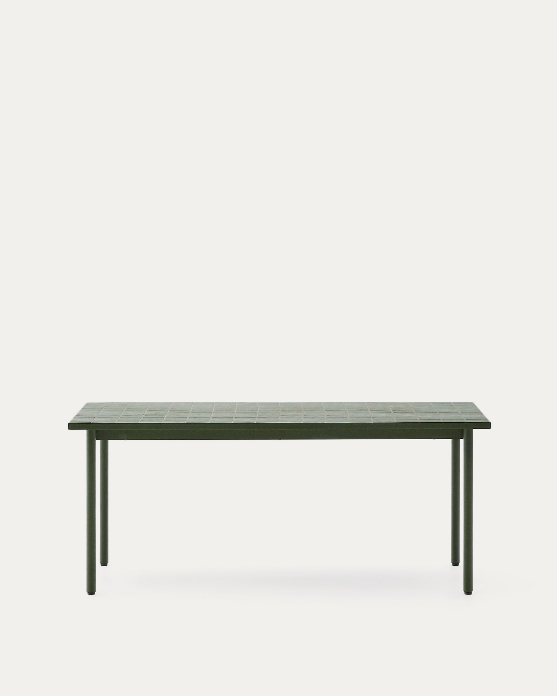 Table d’extérieur Maurina en acier galvanisé vert et céramique verte 223 x 101 cm